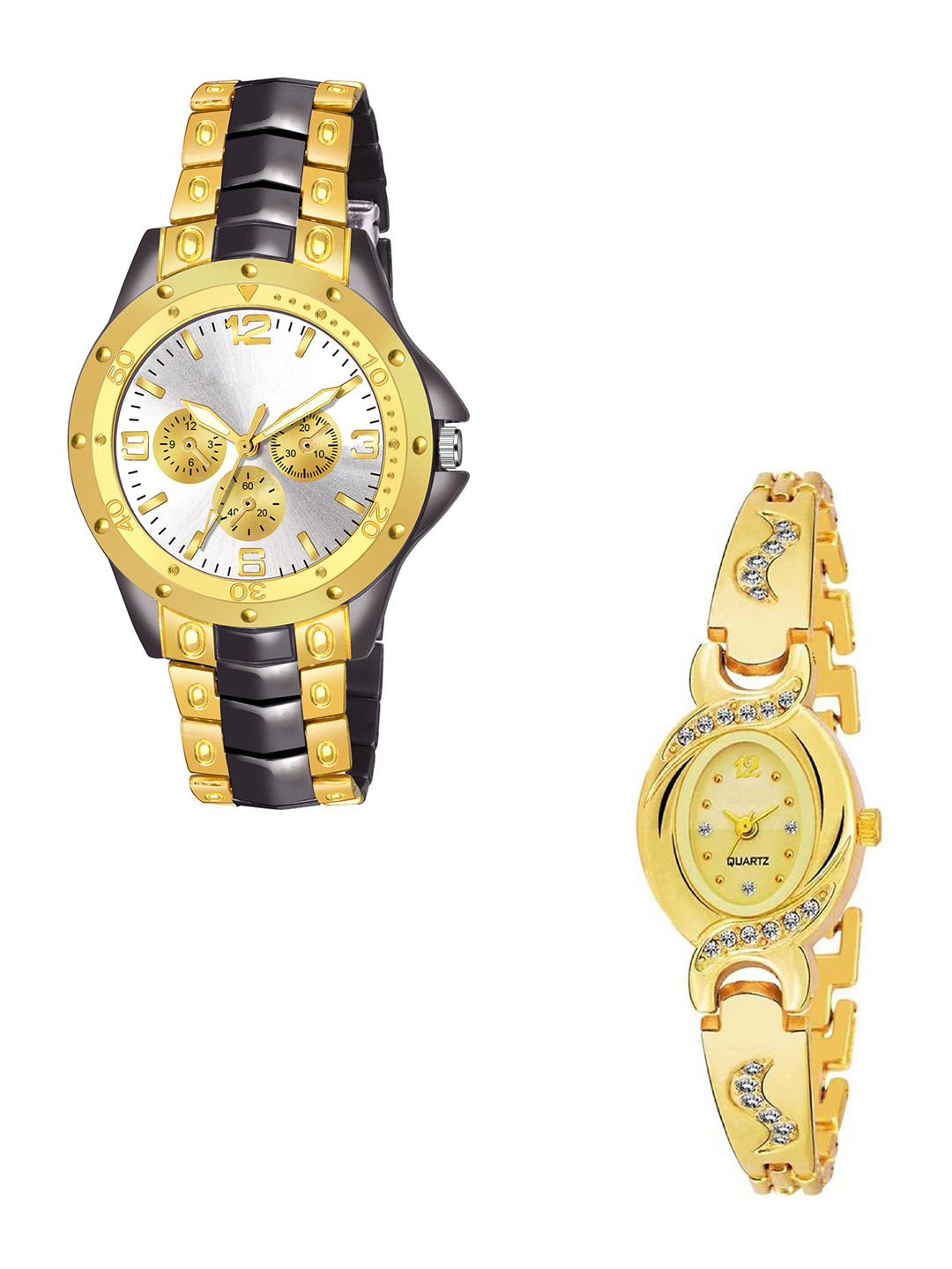 CSAMON Unisex Pack of 2 Embellished Round Butterfly Regular Analogue Watches
