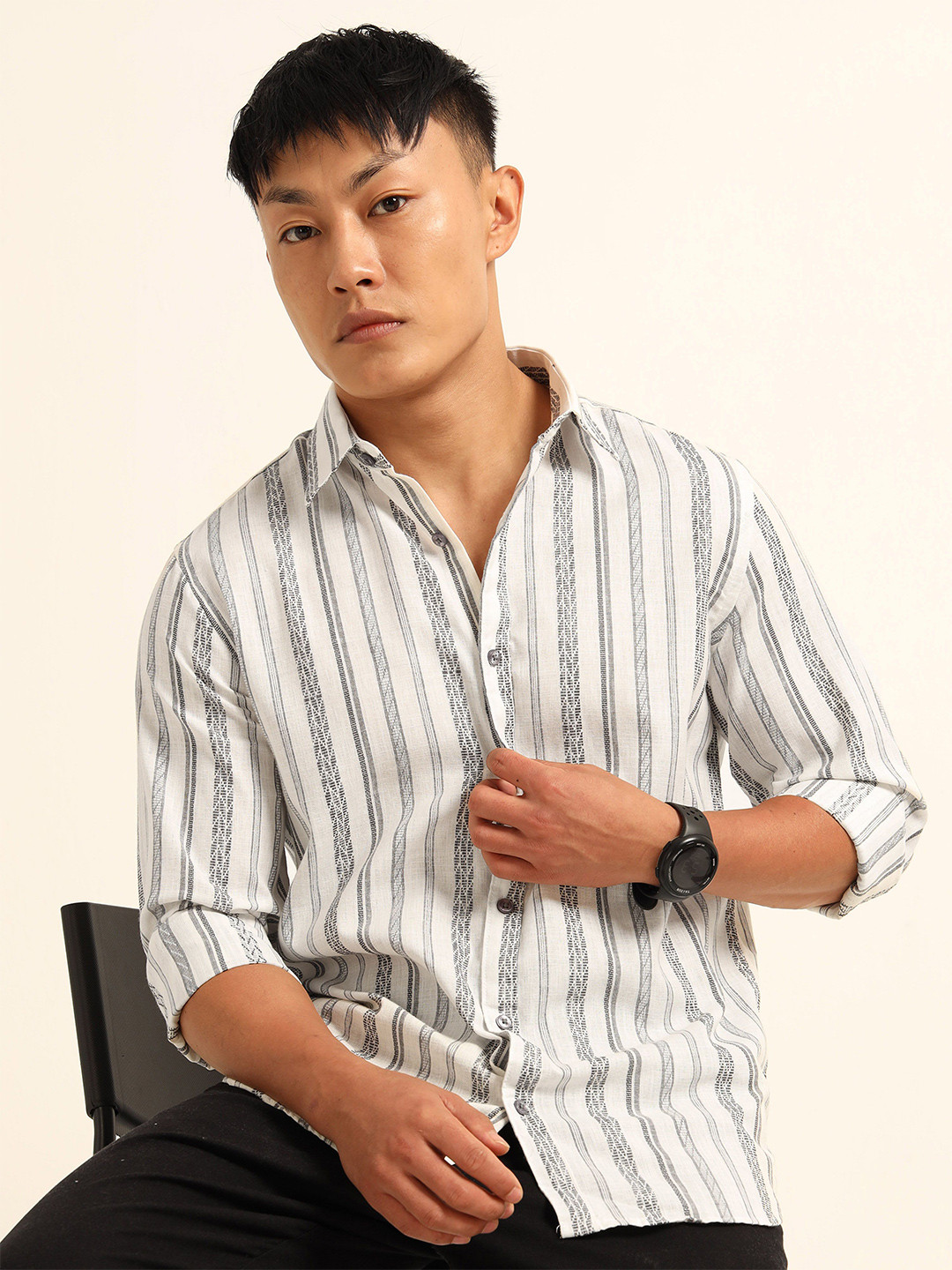 Bushirt Vertical Striped Long Sleeves Pure Cotton Shirt