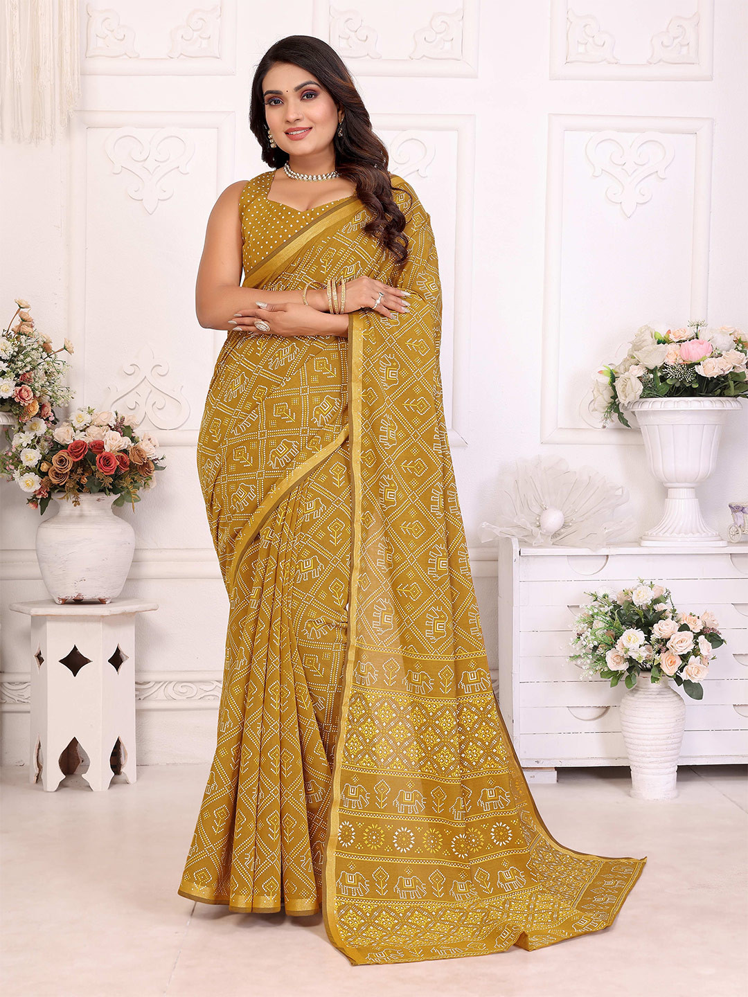 Ekta Textiles Bandhani Printed Zari Border Pure Cotton Bandhani Saree