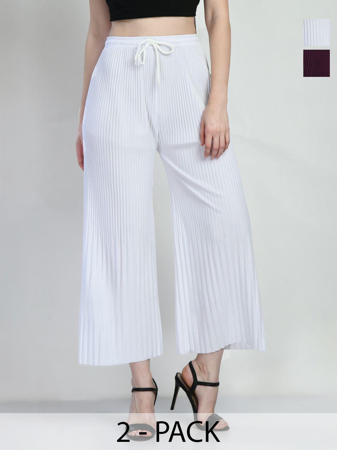 Brainbees Women Pack Of 2 Accordian Pleats Palazzos