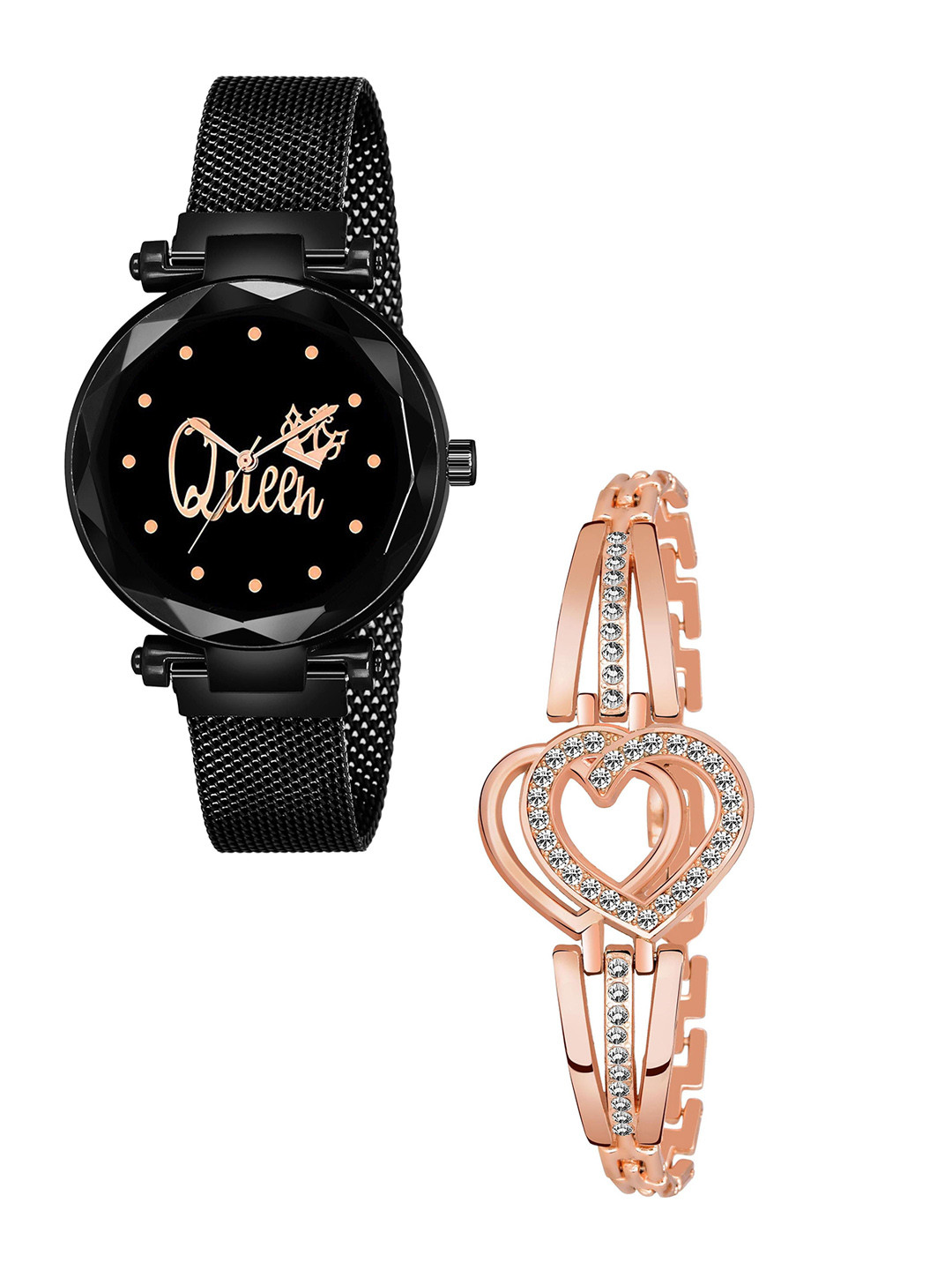 Gopal Shopcart Unisex Printed Dial Watch With Queen Black maganet Heart copper Bracelet