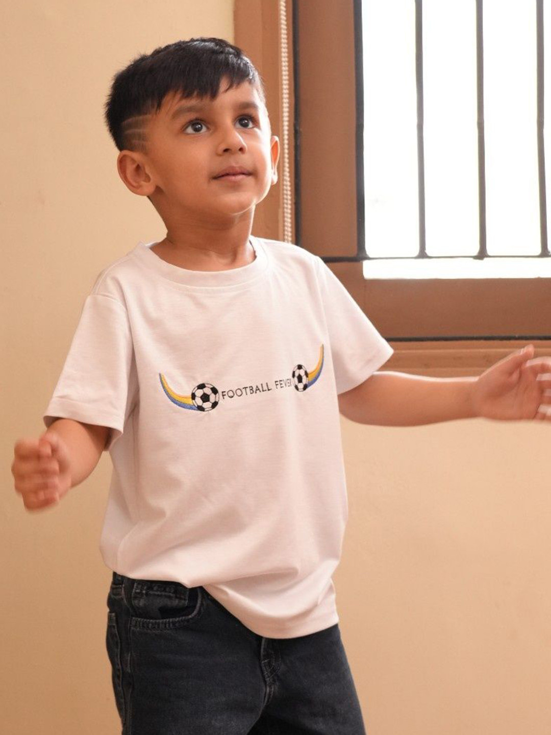 Funny Bones Clothings Boys Football Fever Themed Embriodered T-shirt