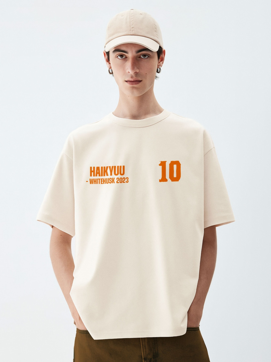 WHITE HUSK Haikyuu Anime Printed Oversized Cotton T-shirt