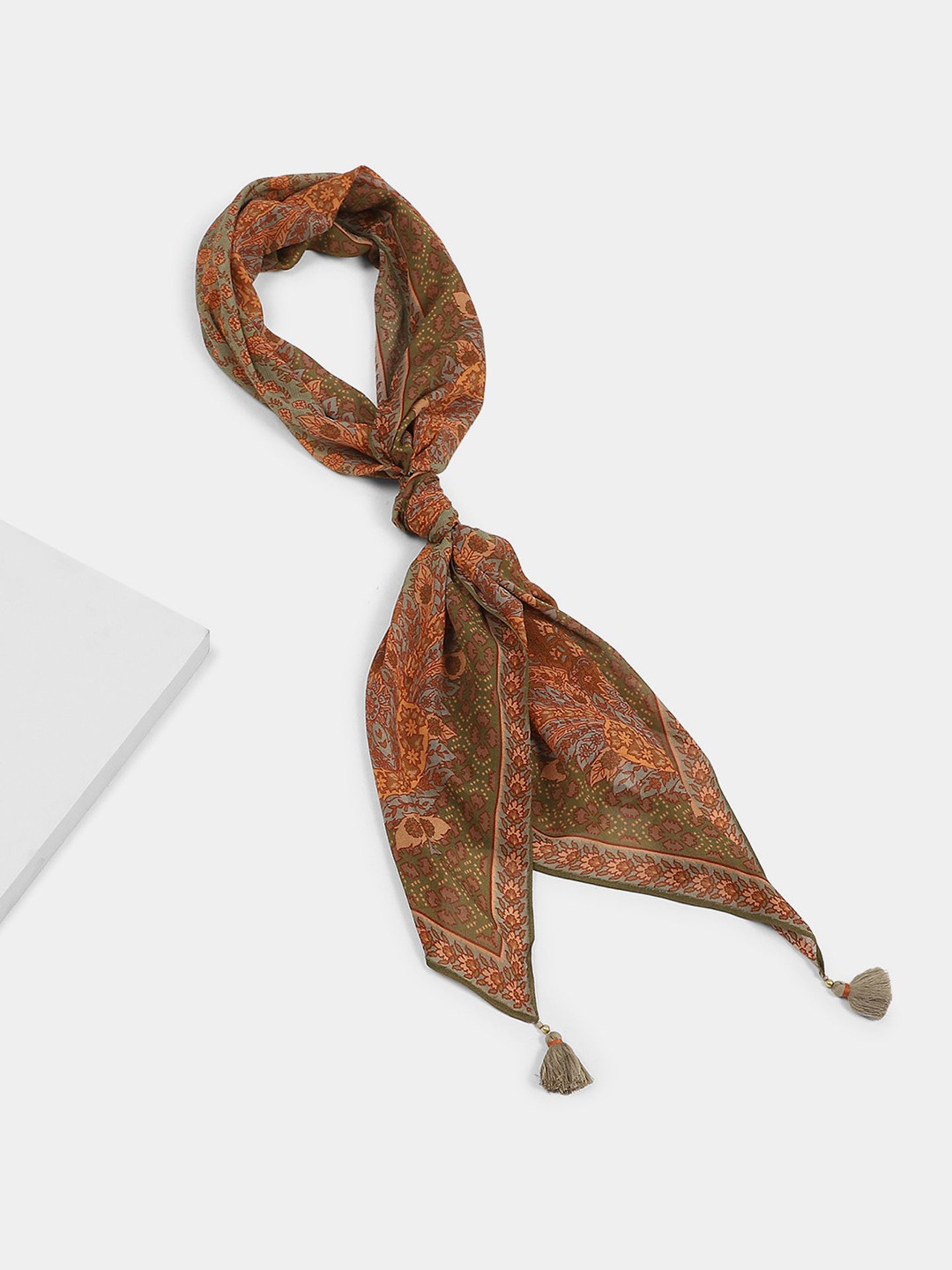 Ritu Kumar Women Printed Pure Silk Long Scarf with Tasselled