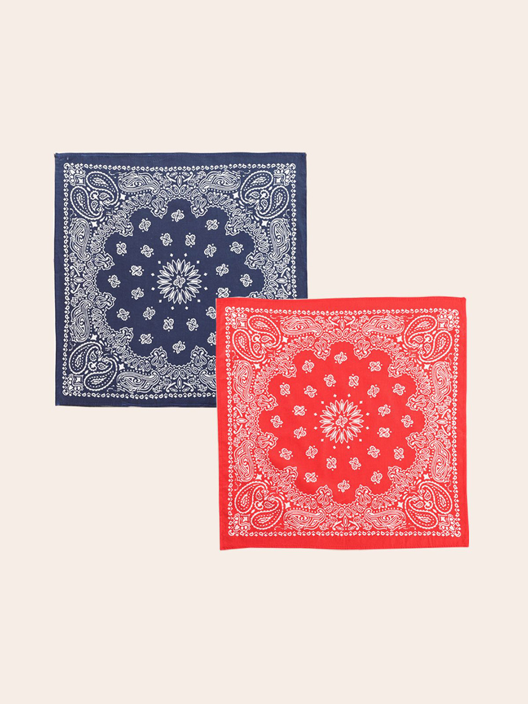 HANDICRAFT PALACE Women Pack of 2 Blue & Red Mandala Paisley Printed Pure Cotton Bandana