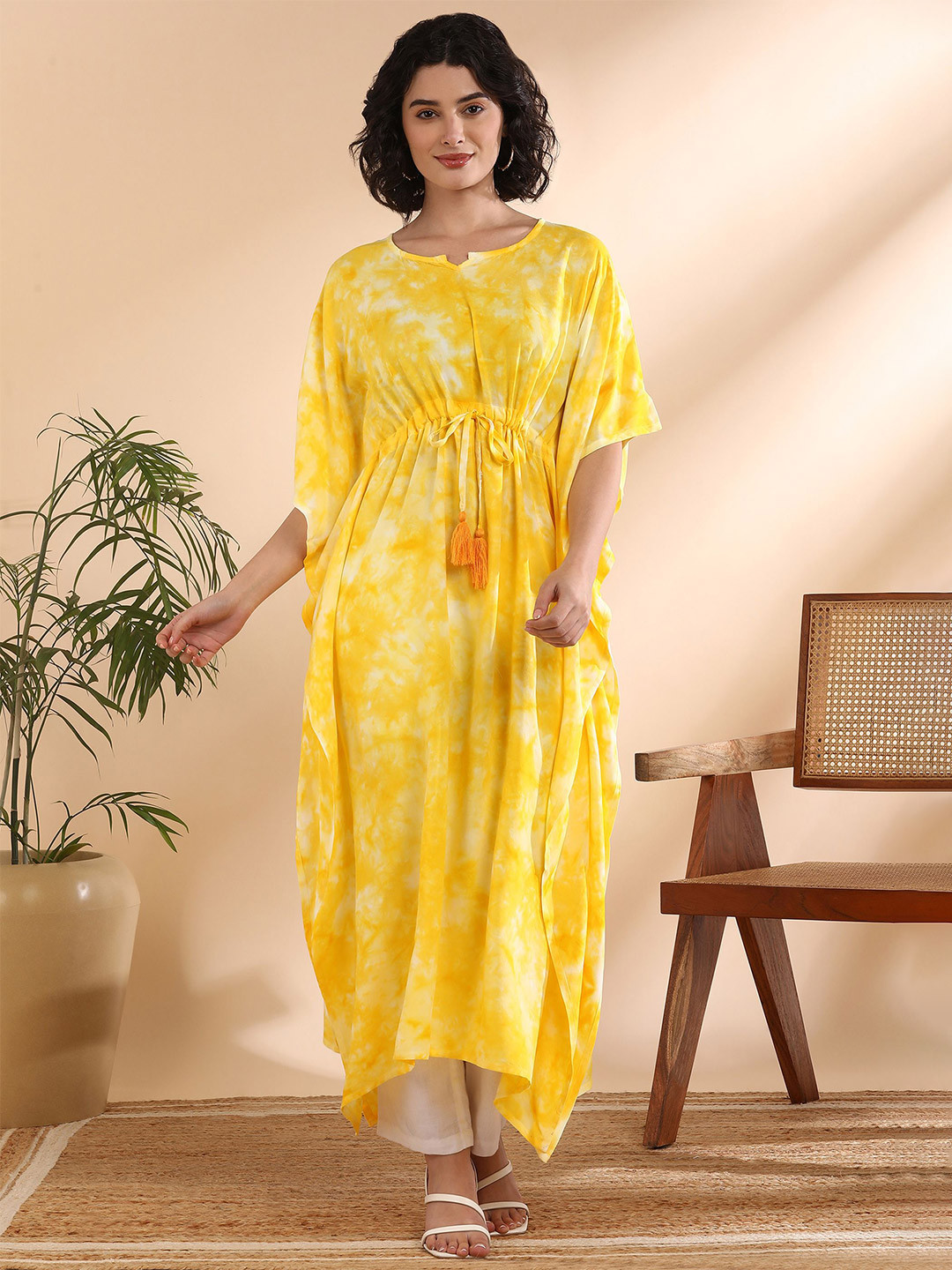 PinkTribe Women Abstract Printed Shibori Daily Kaftan Kurta