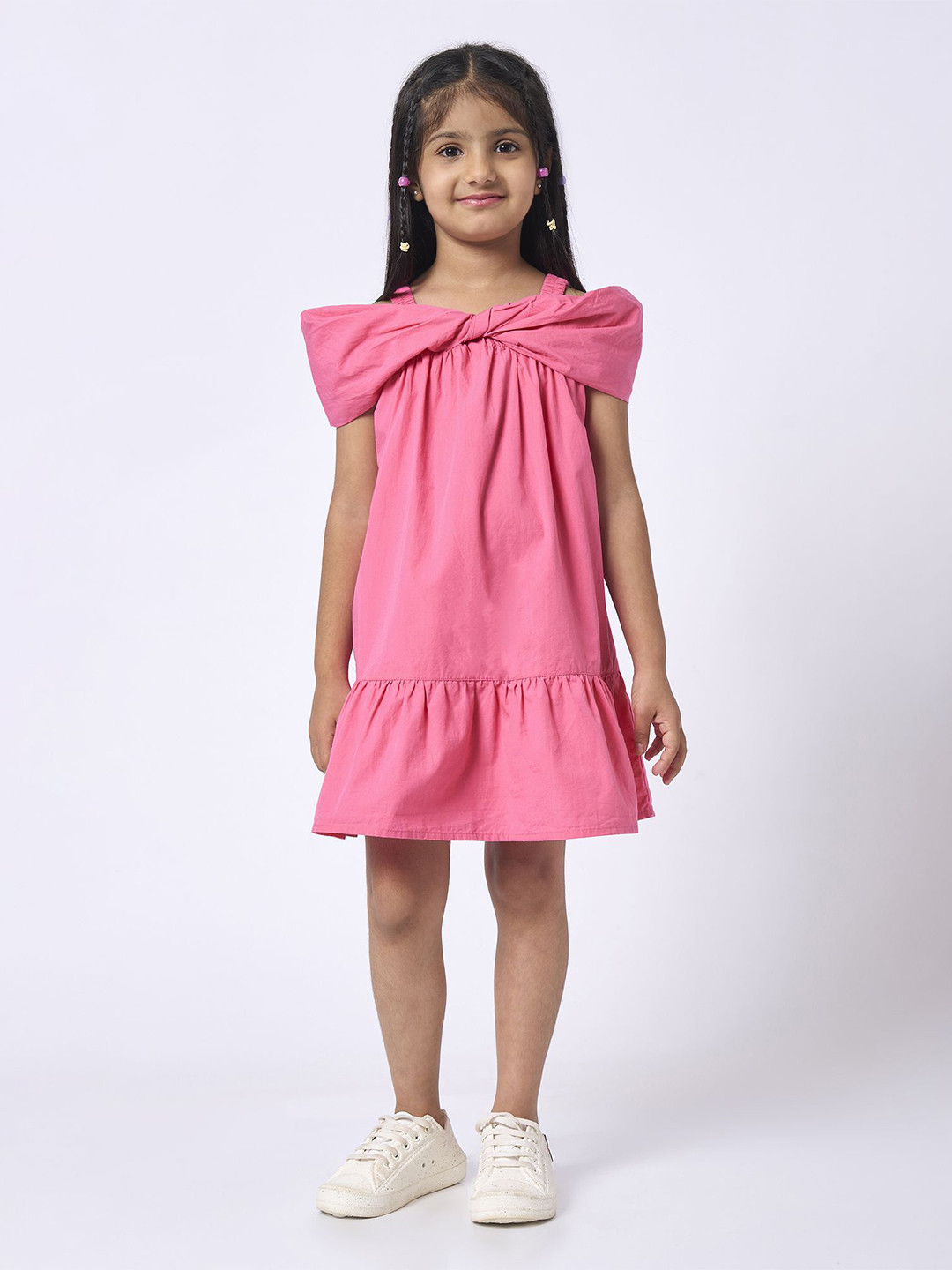 Ed-a-Mamma Girls Off-Shoulder Pure Cotton Drop-Waist Dress