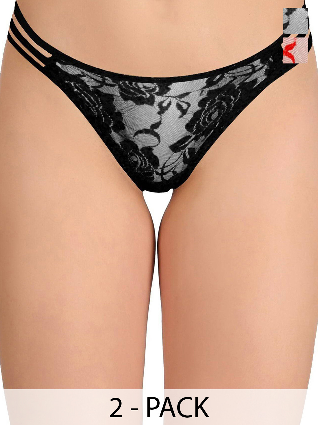 DHANDAI FASHION Pack Of 2 Low Rise Cotton Bikini Briefs UG-03 Panty (DC-M-1)Black Red