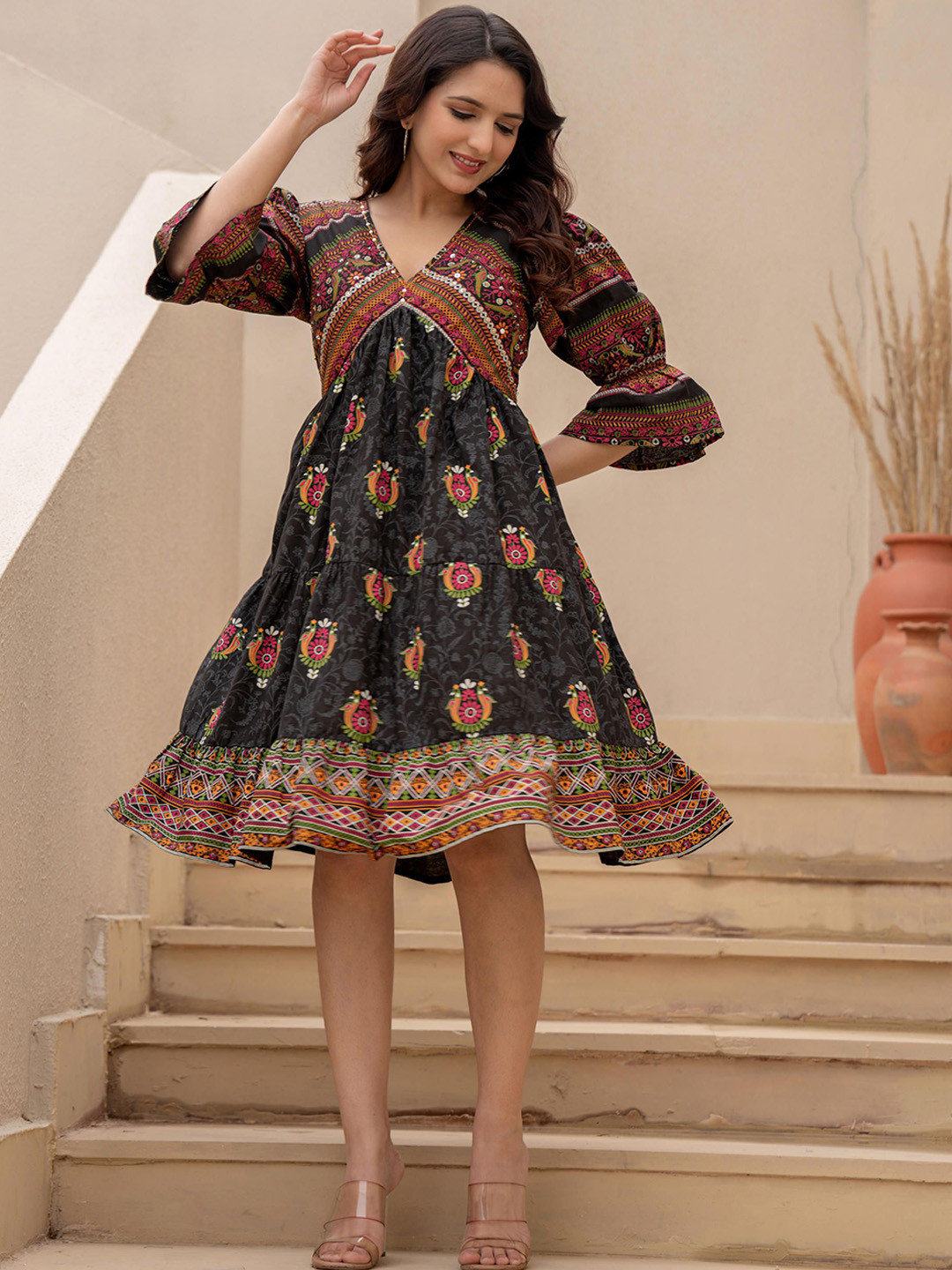 Juniper Printed Cotton Fit & Flared Mini Dress