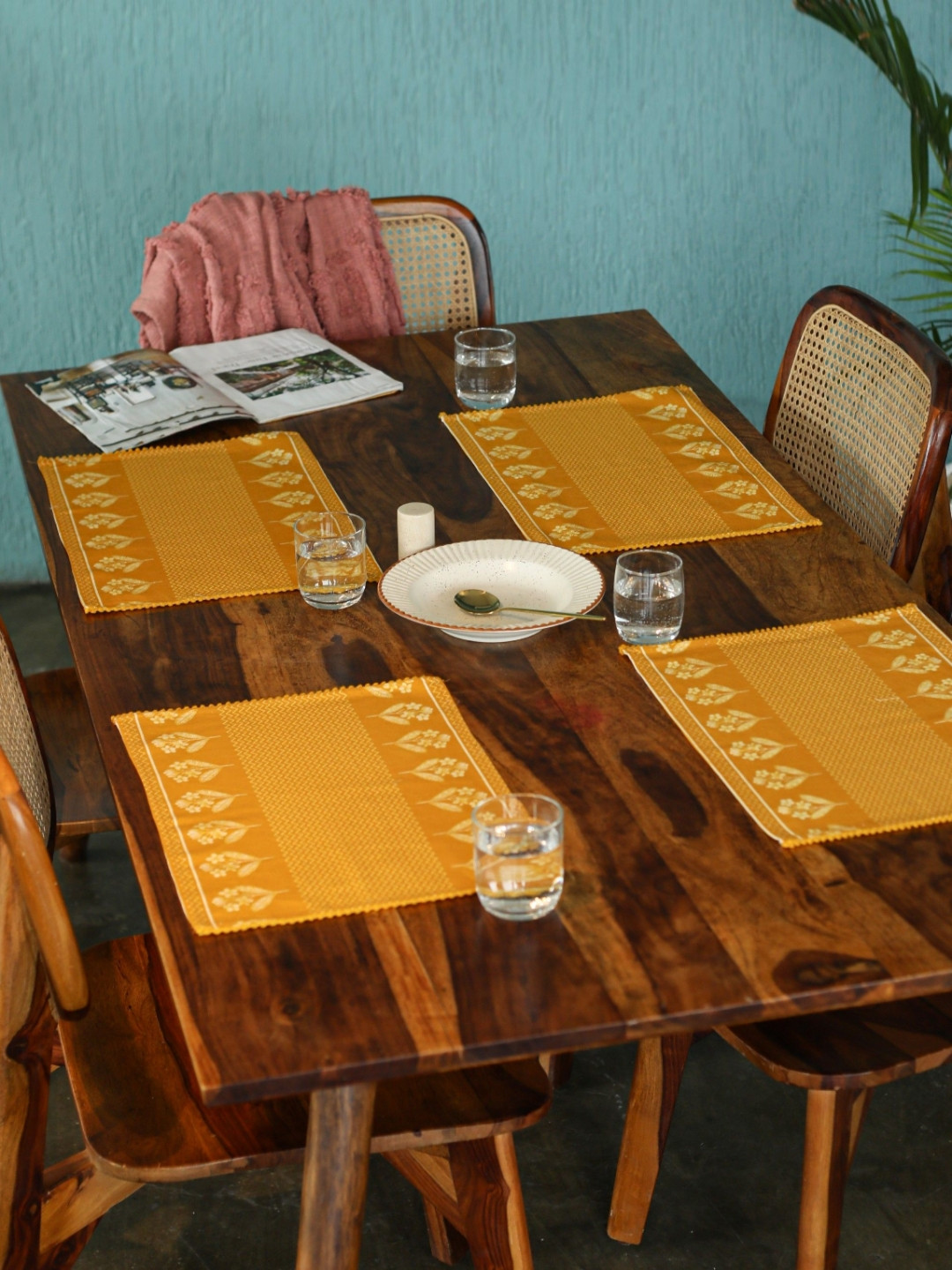 Abolee Homes Set Of 4 Yellow Cotton Table Placemats