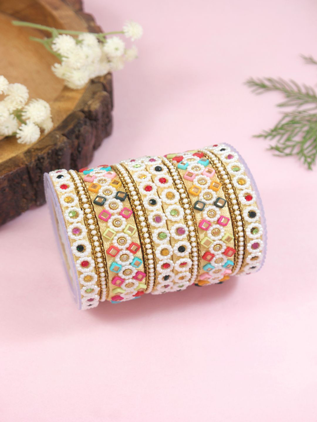 I Jewels Set Of 10 Gold-Plated Kundan-Studded Bangles