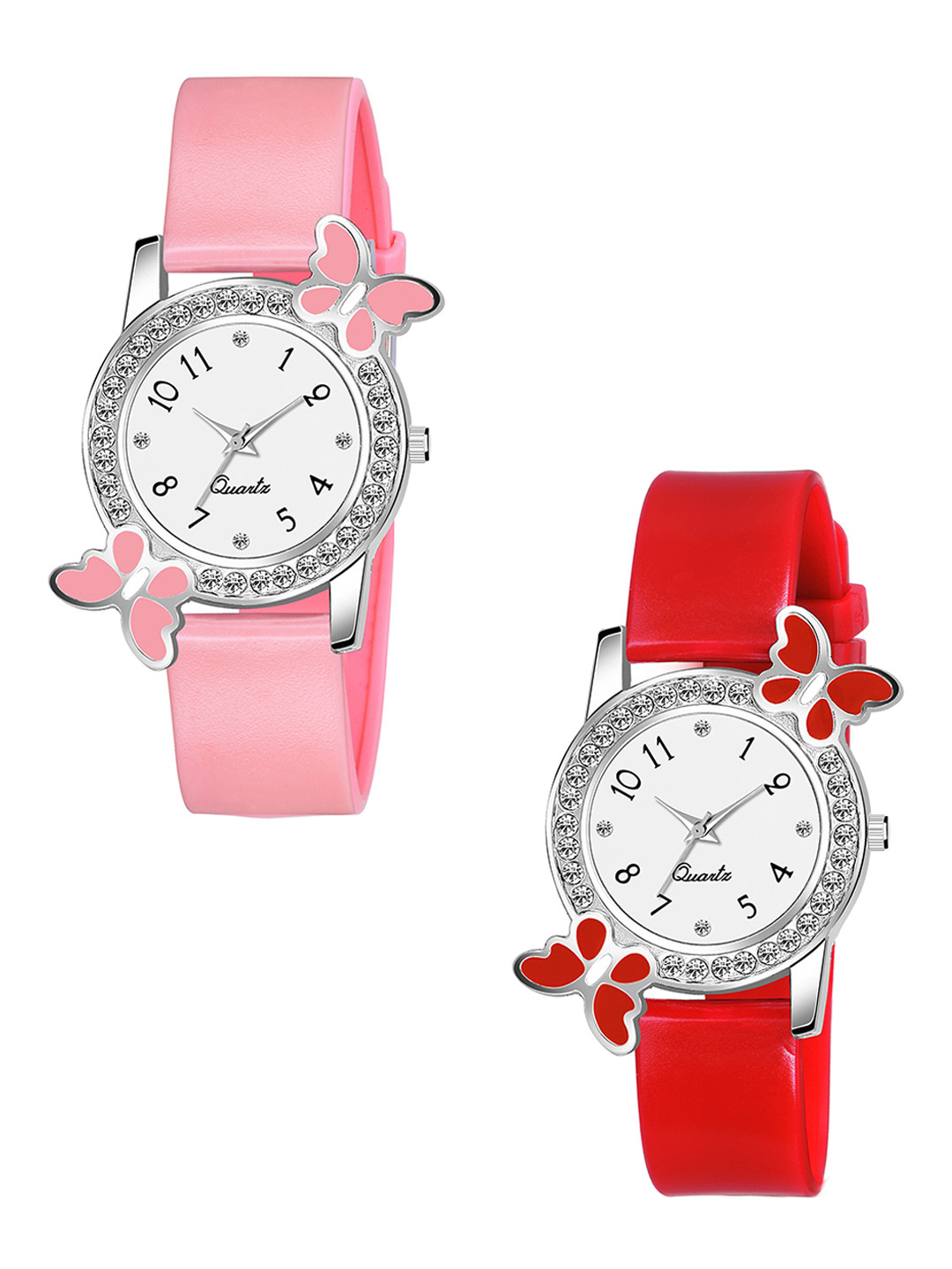CSAMON Women Pack Of 2 Embellished Dial & Straps Analogue Watch BF Pink Red_F
