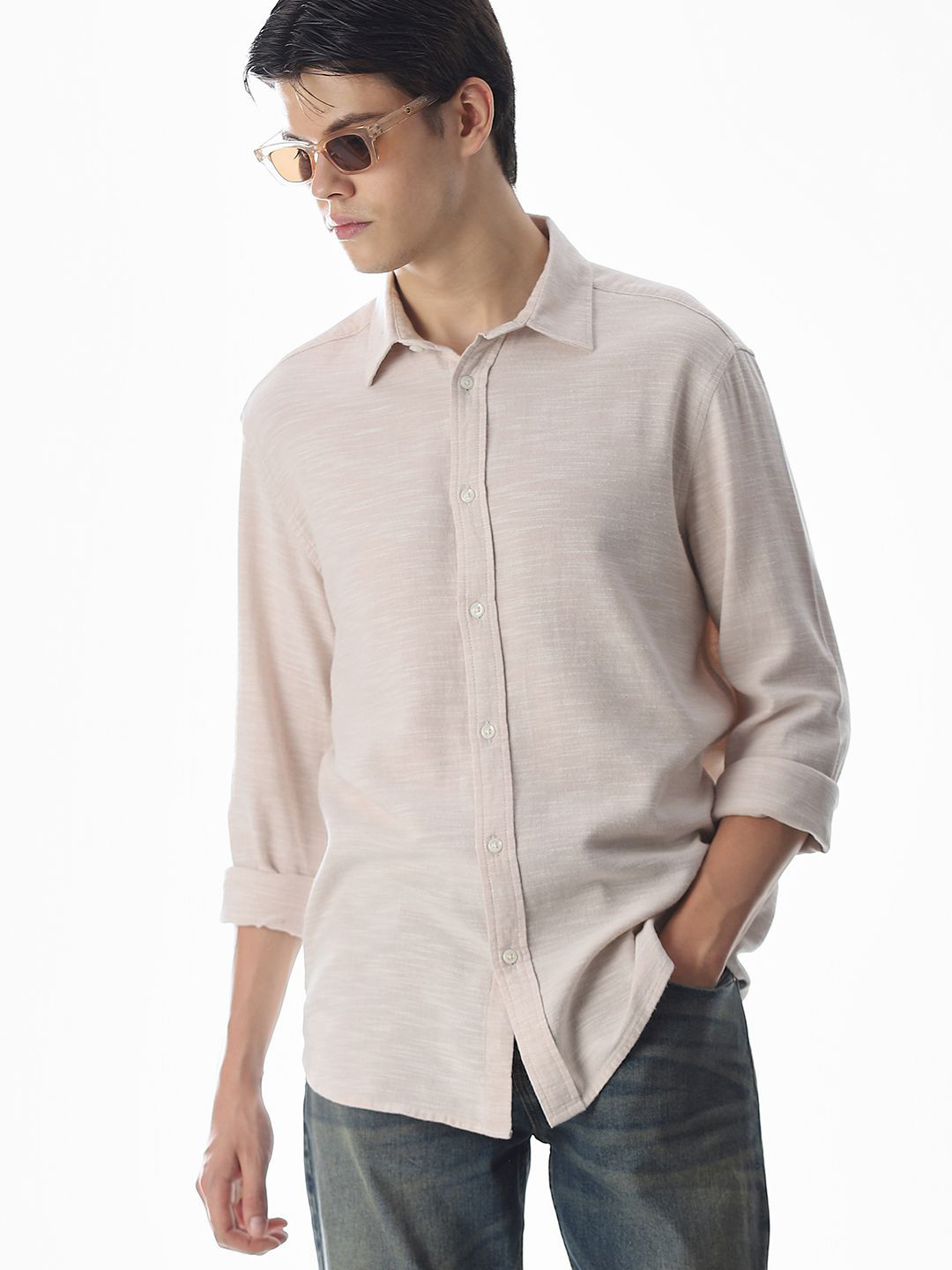 Jack & Jones Spread Collar Pure Cotton Opaque Shirt