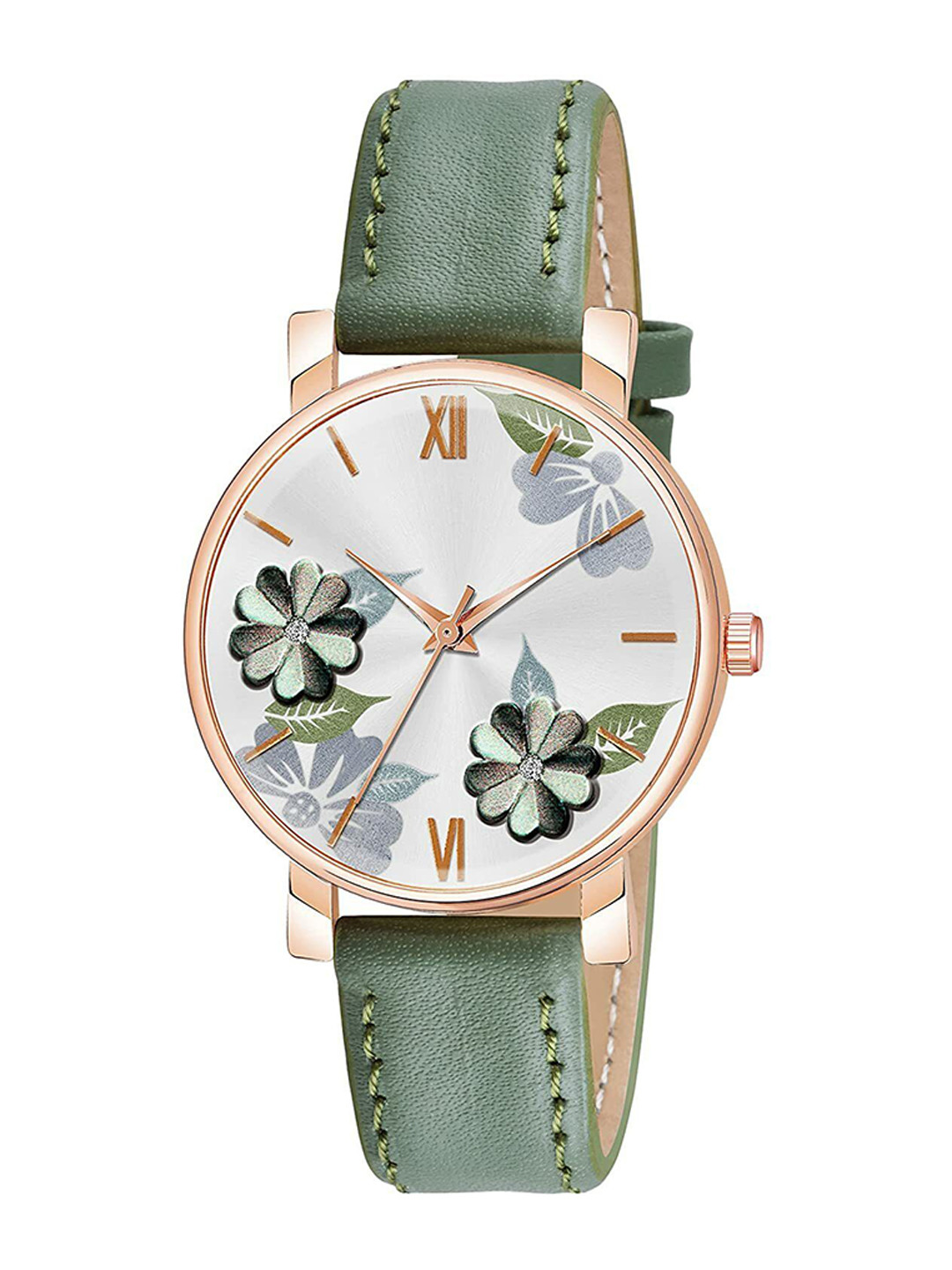 CSAMON Women Printed Dial & Leather Straps Analogue Watch C_36 Green Leather_F