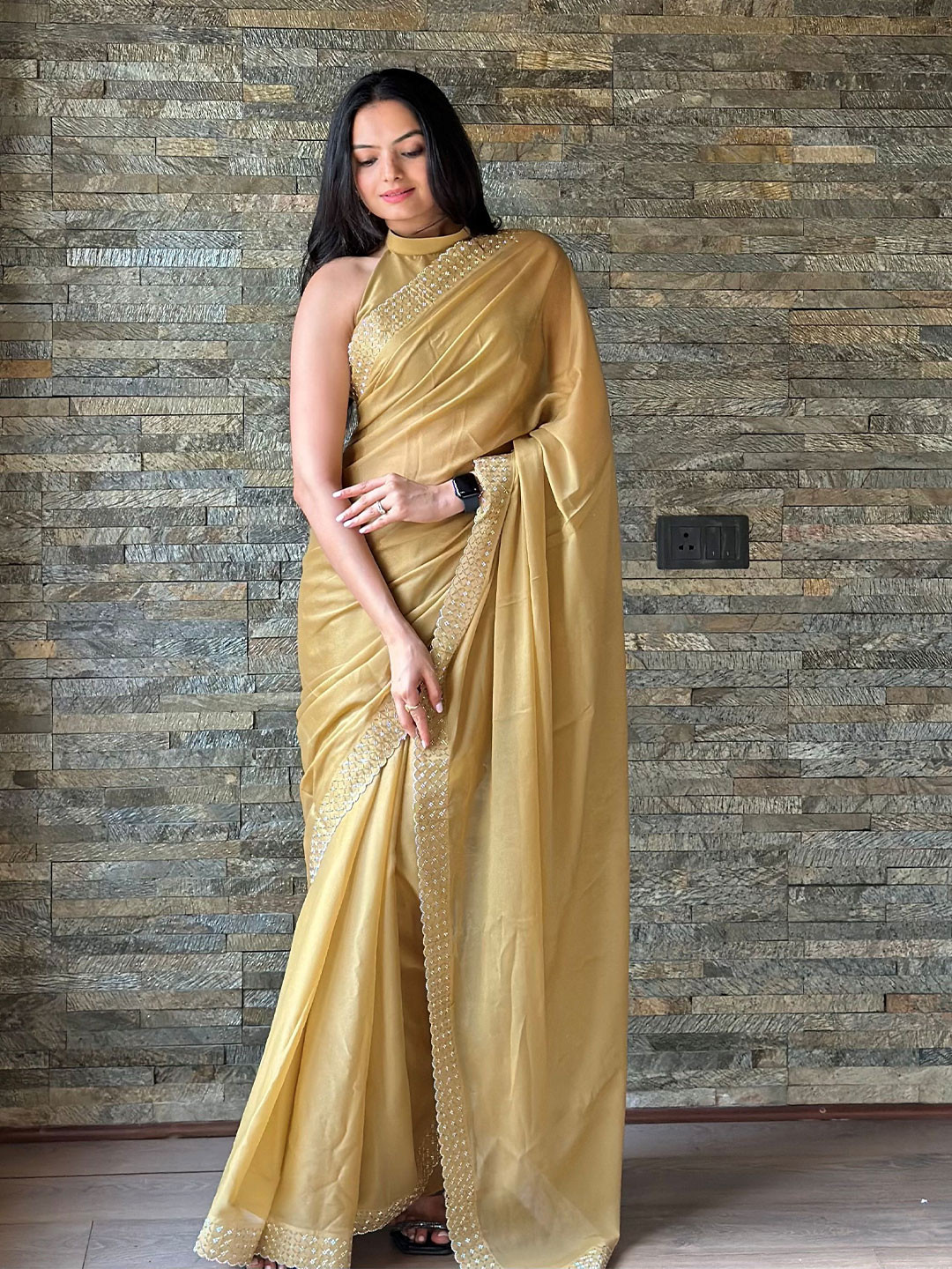 Leelavati Beads and Stones Pure Georgette Saree