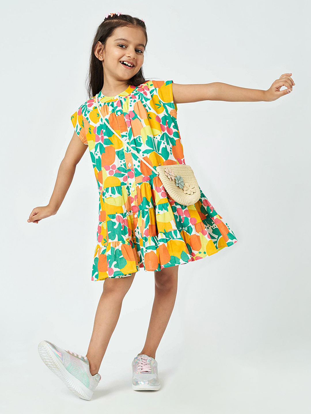 Ed-a-Mamma Girls Cap Sleeves Cotton Drop-Waist Dress