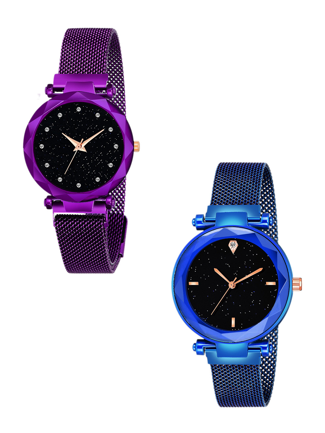 CSAMON Women Set of 2 Bracelet Style Straps Analogue Watch GR_379_Purple_12_Blue_4_figar