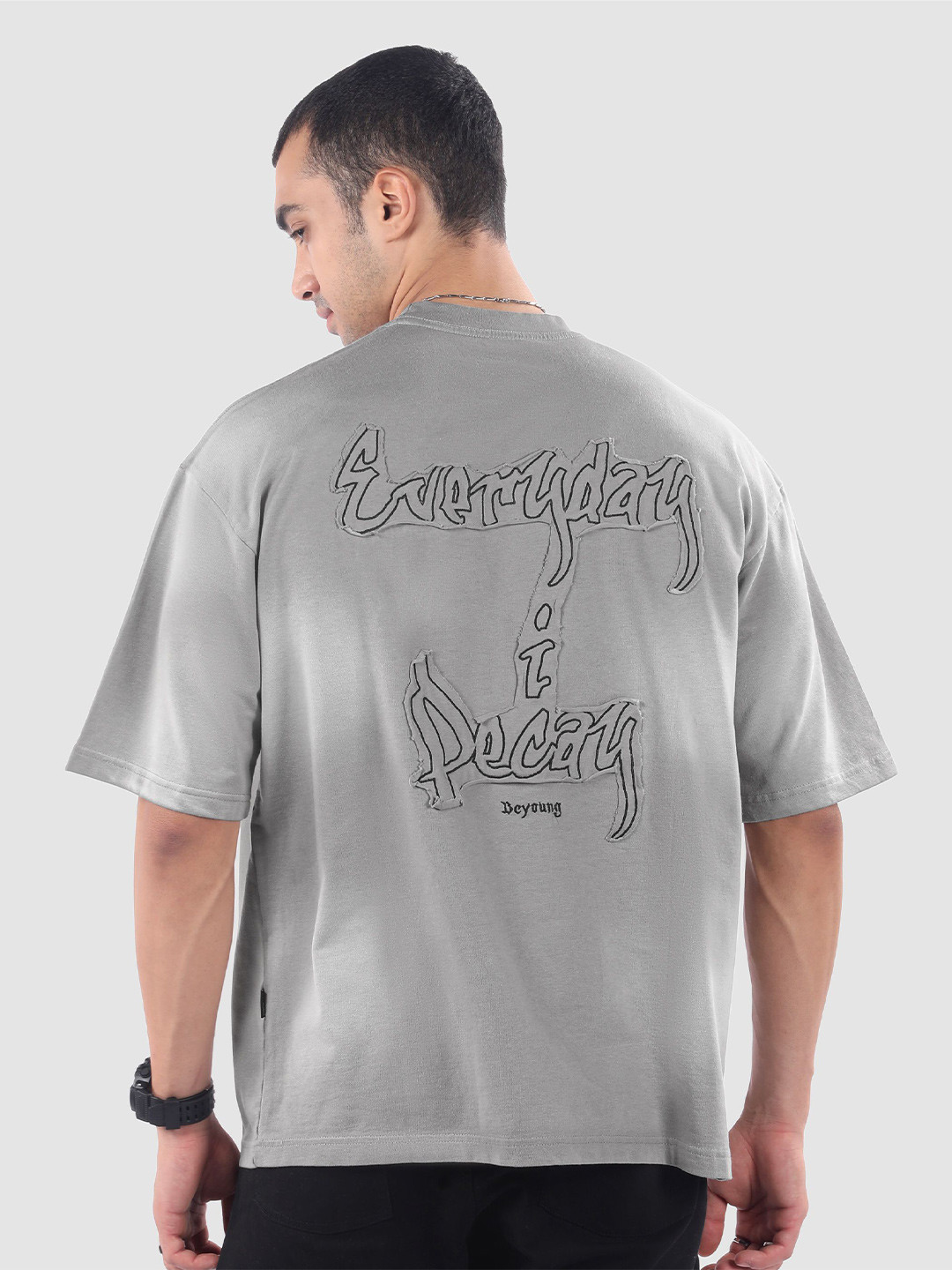 Beyoung Typography Printed Drop-Shoulder Sleeves Oversized Cotton T-shirt