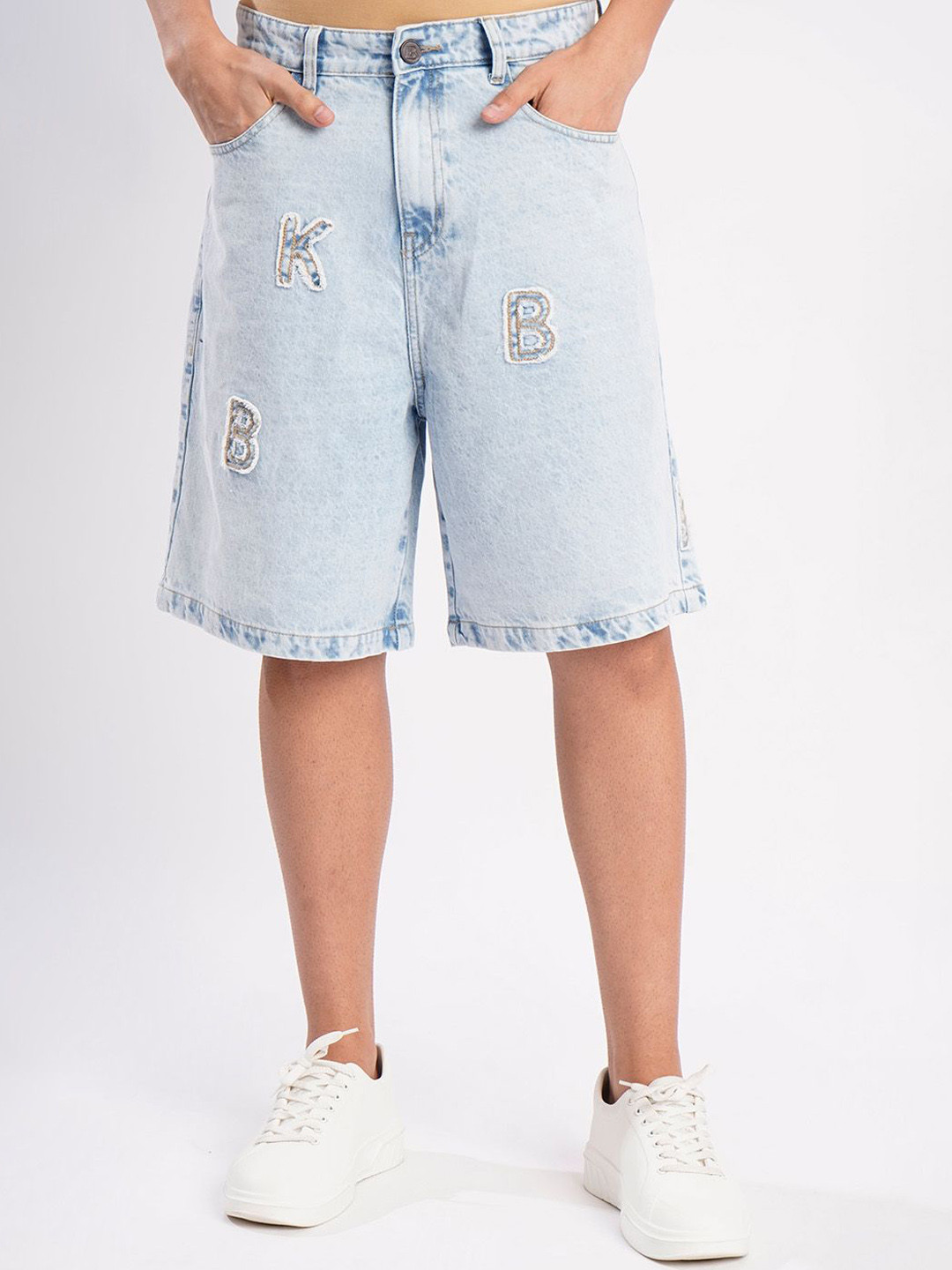 Bene Kleed Men Washed Patchwork Baggy Fit Denim Shorts