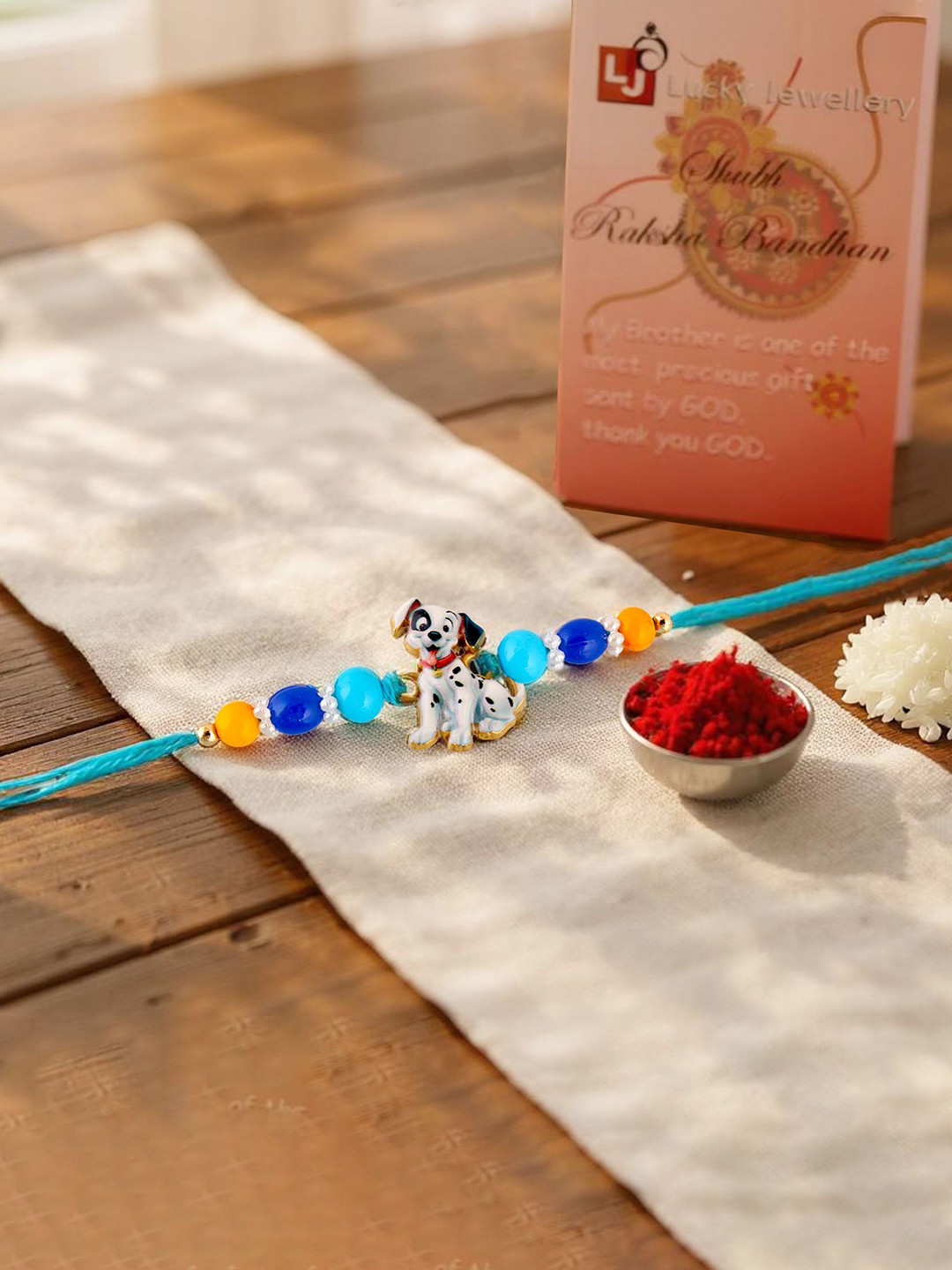 LUCKY JEWELLERY Kids Gold Plated Stones Studded Wraparound Thread Rakhi