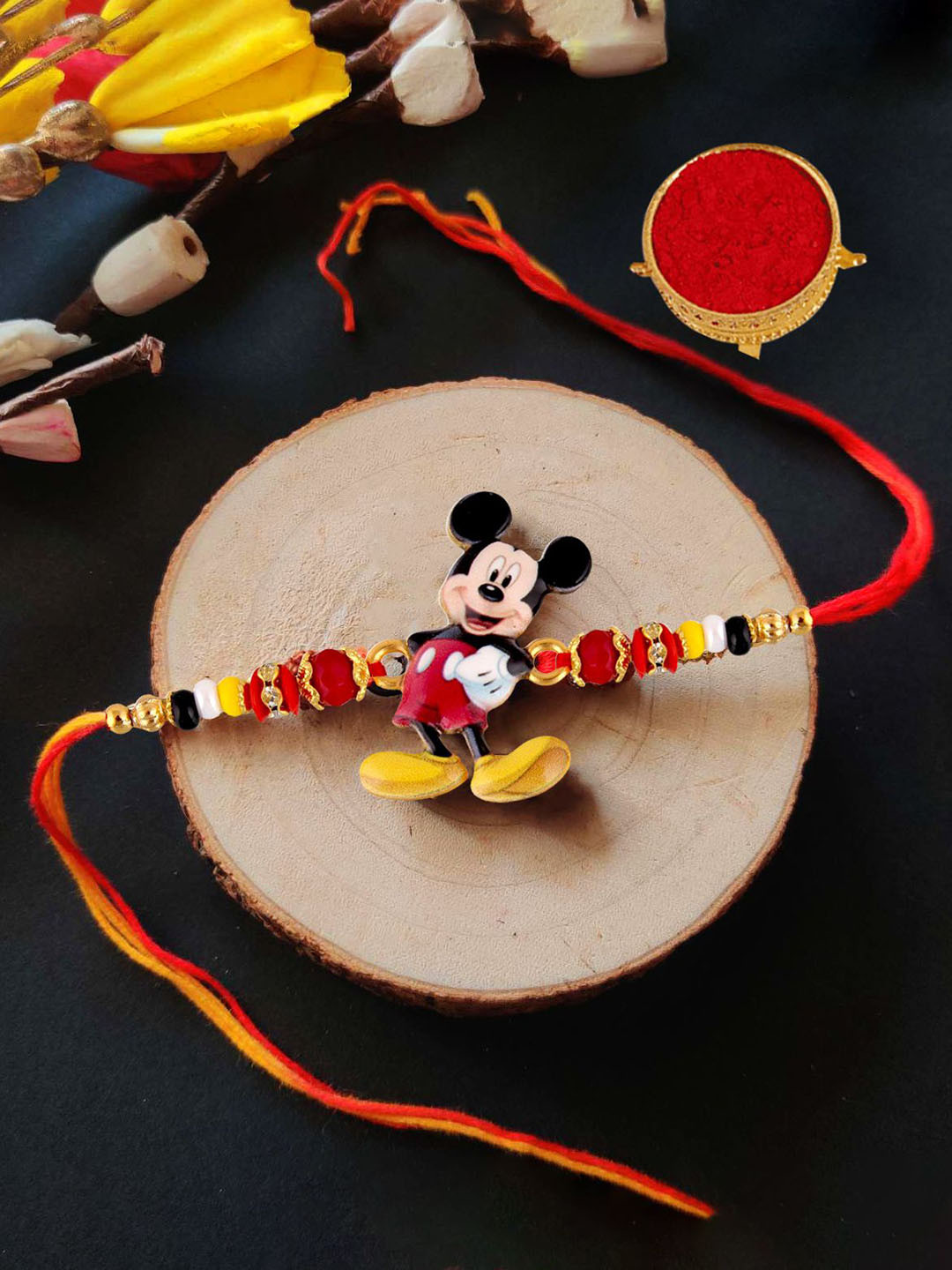 LUCKY JEWELLERY Kids Gold Plated Stones Studded Wraparound Thread Rakhi