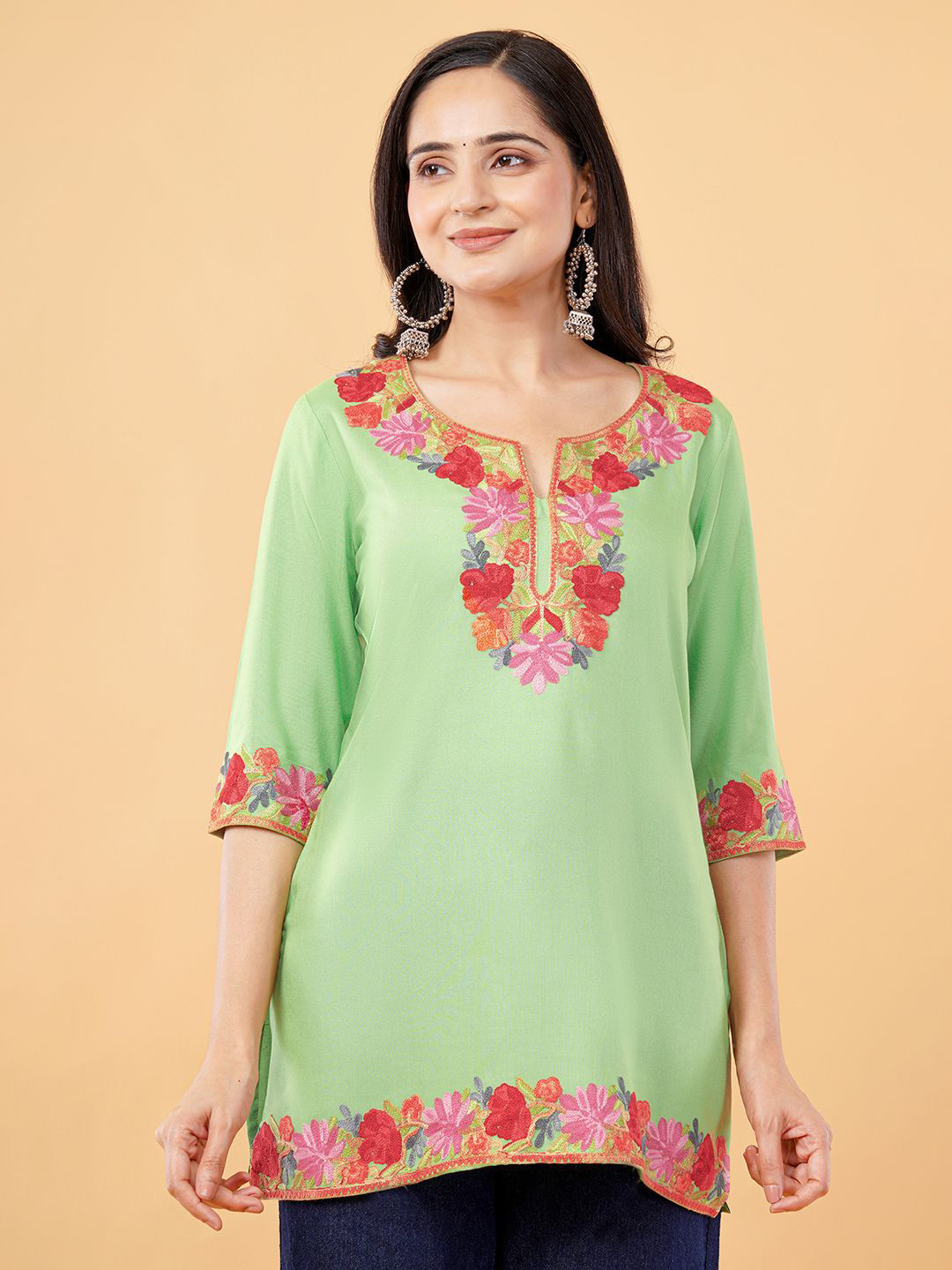 Kala Maison Women Ethnic Motif Handcrafted Embroidered Thread Work Kurti