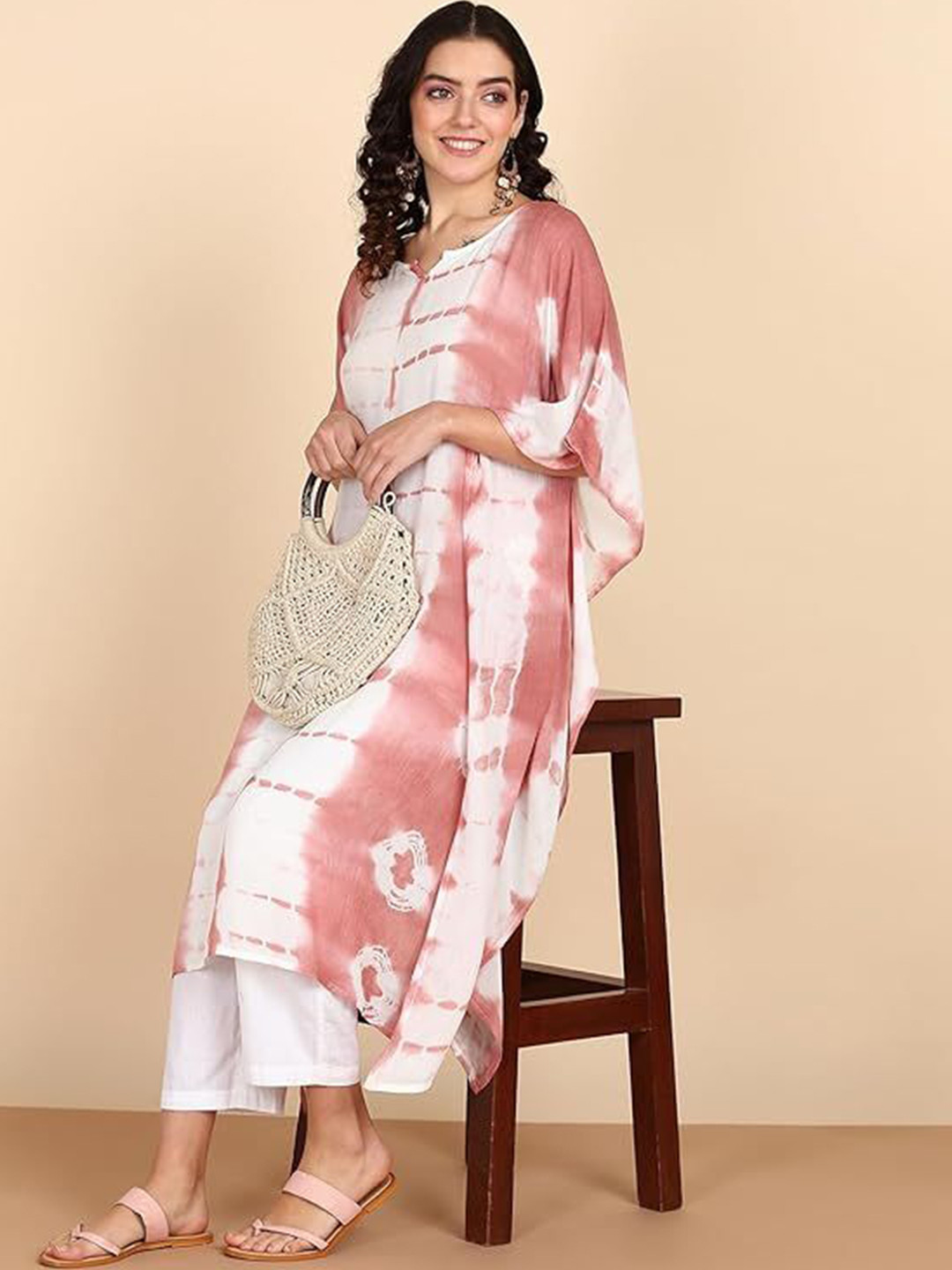 PinkTribe Women Abstract Dyed Shibori Festive Kaftan Kurta