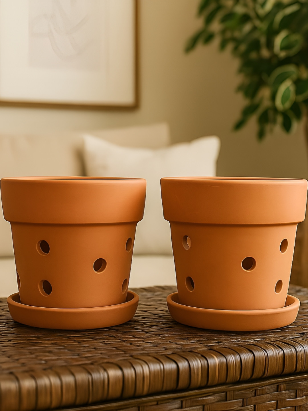 The handicraftian Gamala Orchid 2 Pieces Orange Terracotta Small Planters