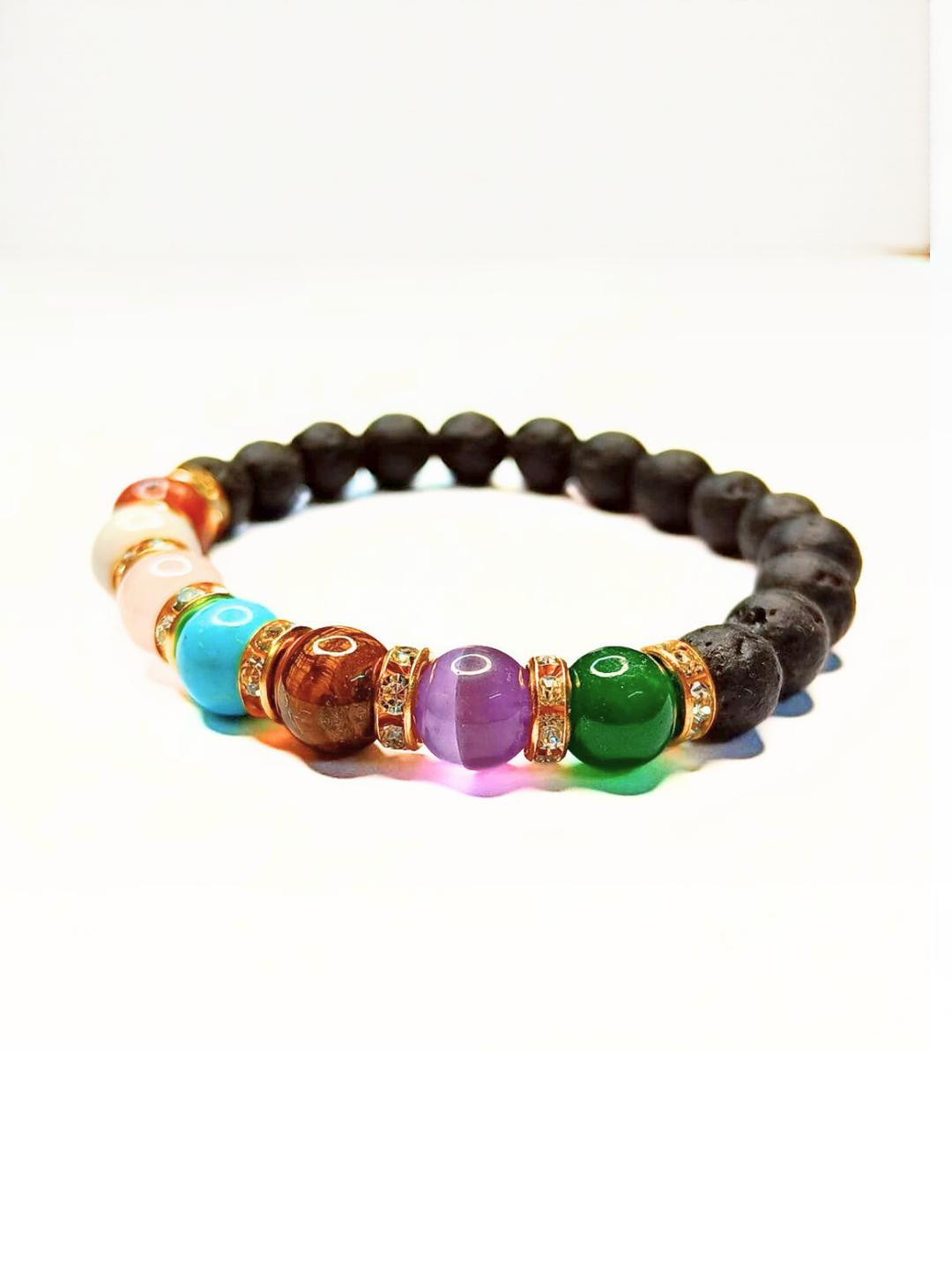VIBESLE Unisex Crystals Seven Chakra Lava Stone Beaded Bracelet