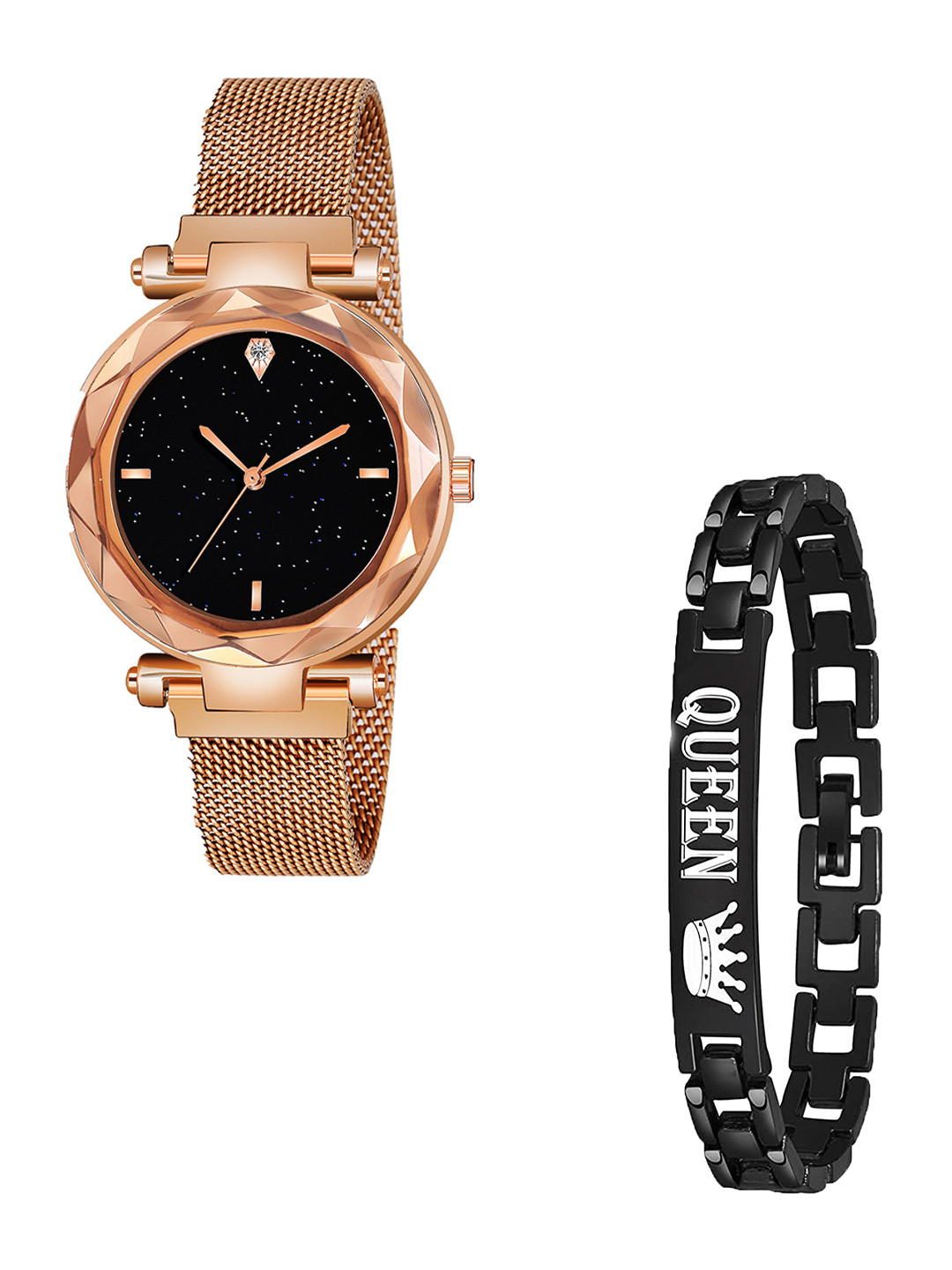 CSAMON Women Analogue Watch With Bracelet GR_379_RoseGold_4_BlackQueen Bracelet