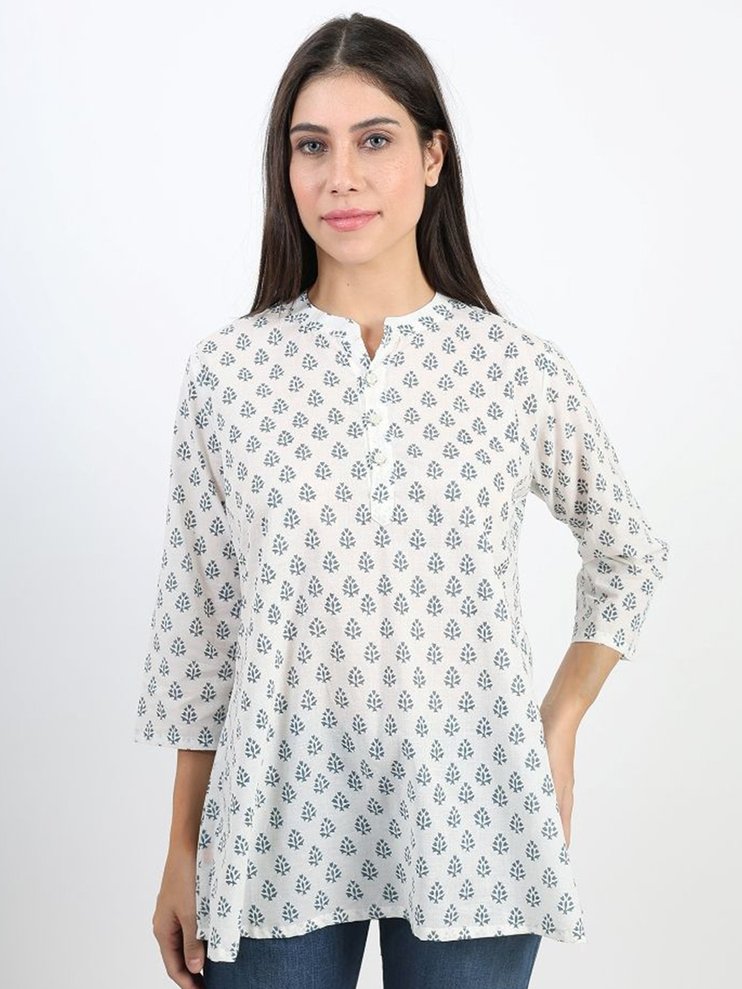 Art Avenue Plus Size Printed Mandarin Collar Tunic