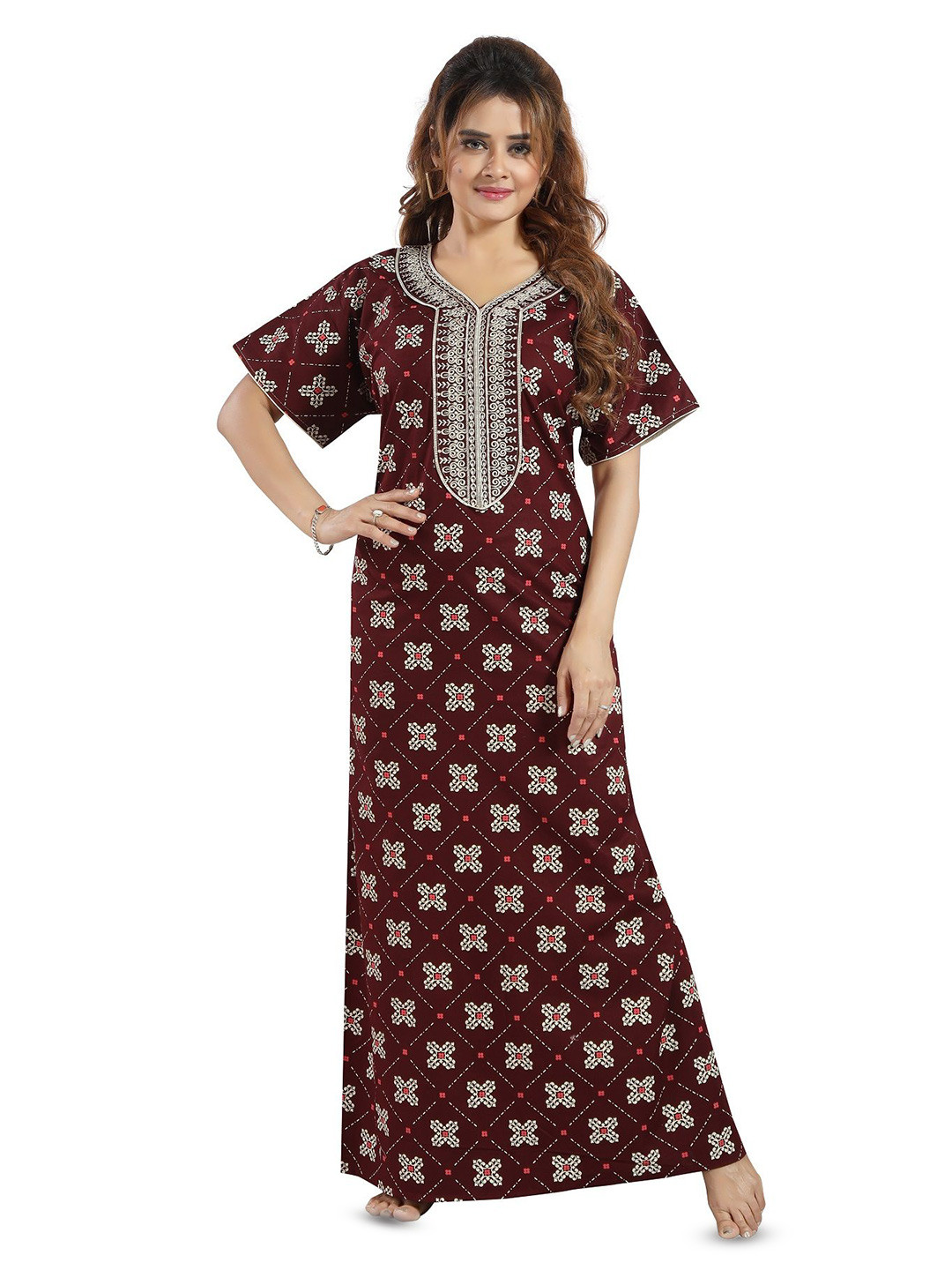NIGHTY KING Printed Maxi Nightdress