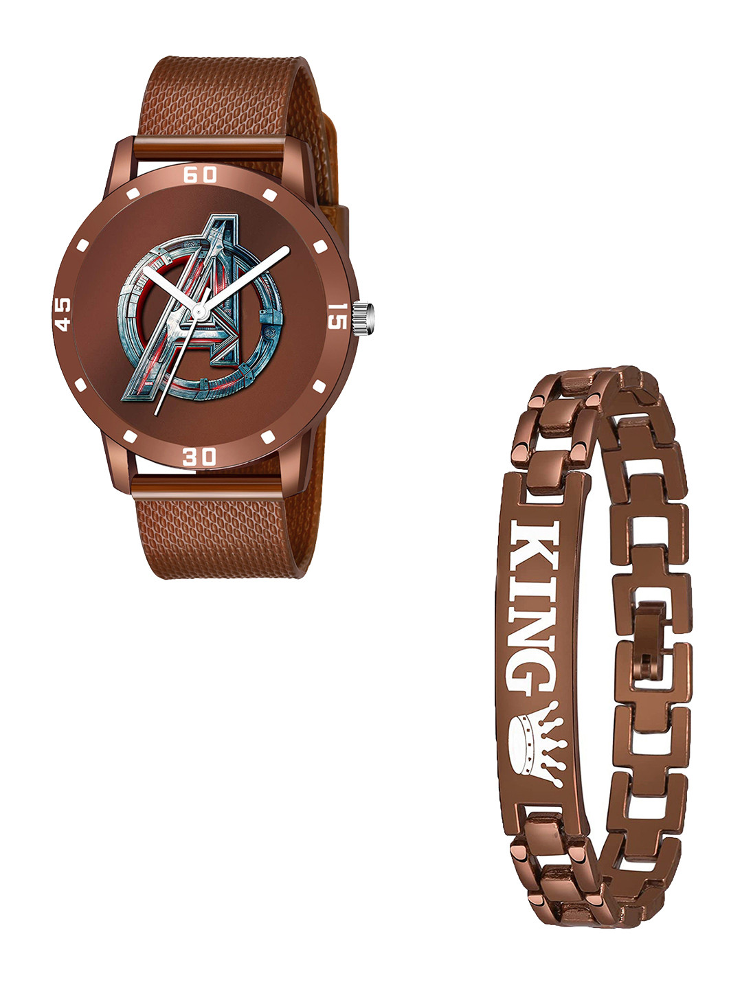 CSAMON Men Printed Casual Analogue Watch Comes With Bracelet - avengers Brown Aeviyo King