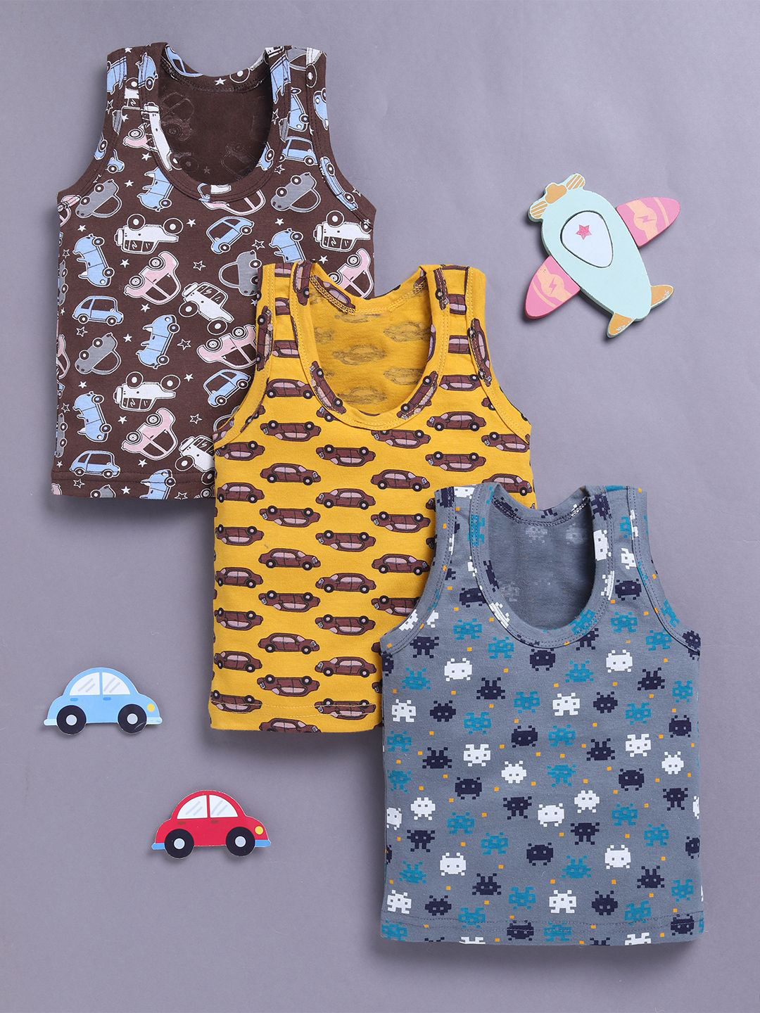 Redden Infant Boys Pack Of 3 Printed Cotton Basic Vests R2-W78-BOYS-VEST