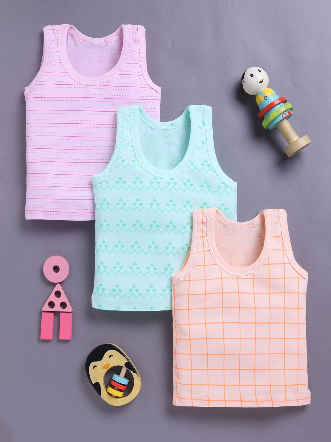 Redden Infant Boys Pack Of 3 Printed Cotton Round Neck Basic Vest R2-W67-BOYS-VEST