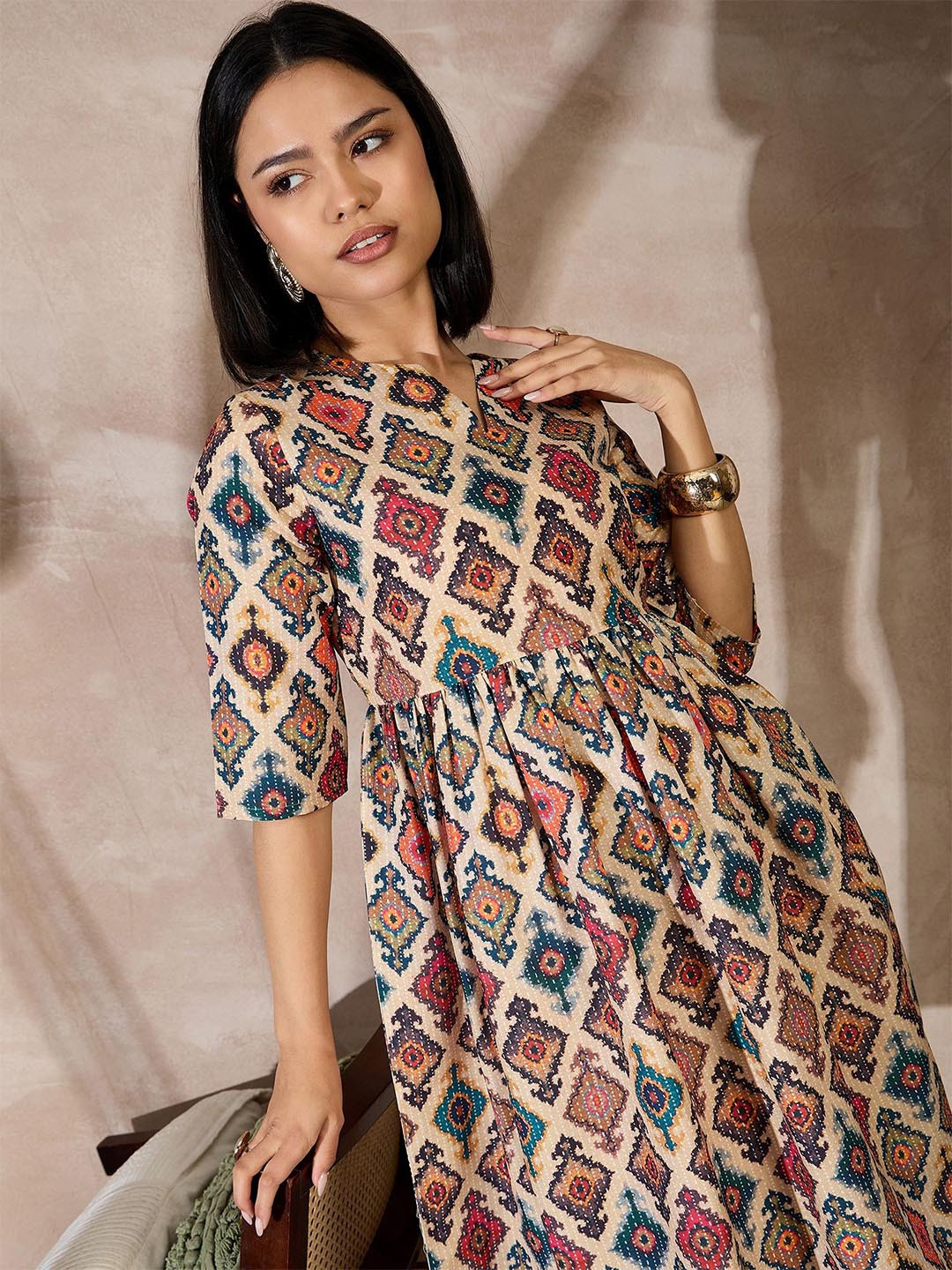 ANJIR Printed Fit & Flare Dress