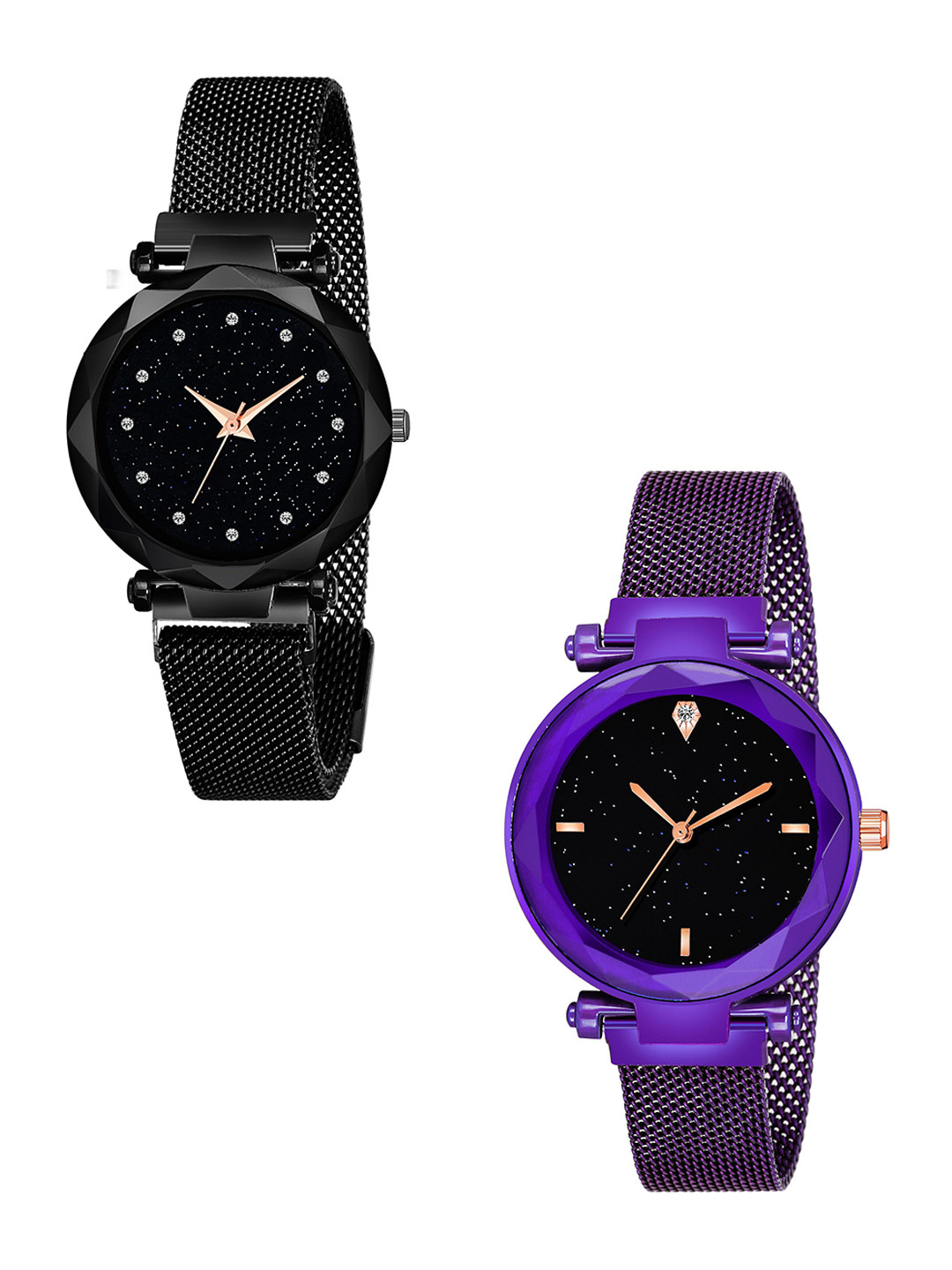 CSAMON Women Pack of 2 Embellished Round Button Regular Analogue Watches-GR_3.79