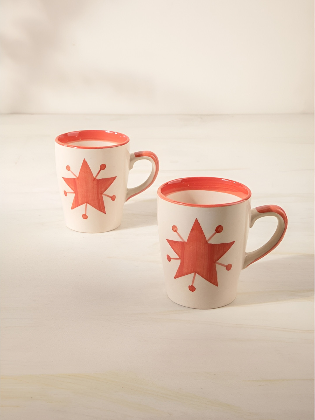 FREEDOM TREE Toddy Palm Set Of 2 Hand Painted Ceramic Matte Mugs Set of Cups and Mugs