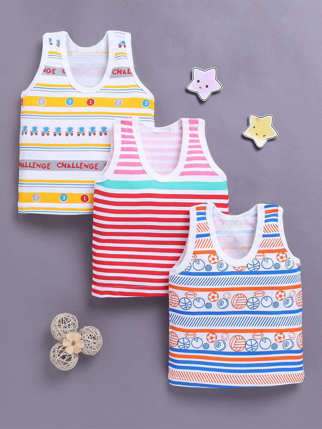 Redden Infant Boys Pack Of 3 Printed Cotton Round Neck Basic Vest R2-W62-BOYS-VEST