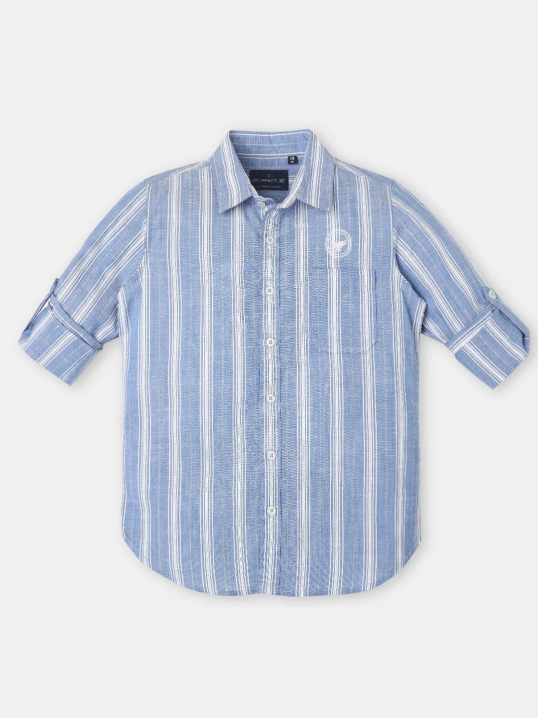 Infinity Boys Vertical Striped Spread Collar Roll-Up Sleeves Pure Cotton Shirt