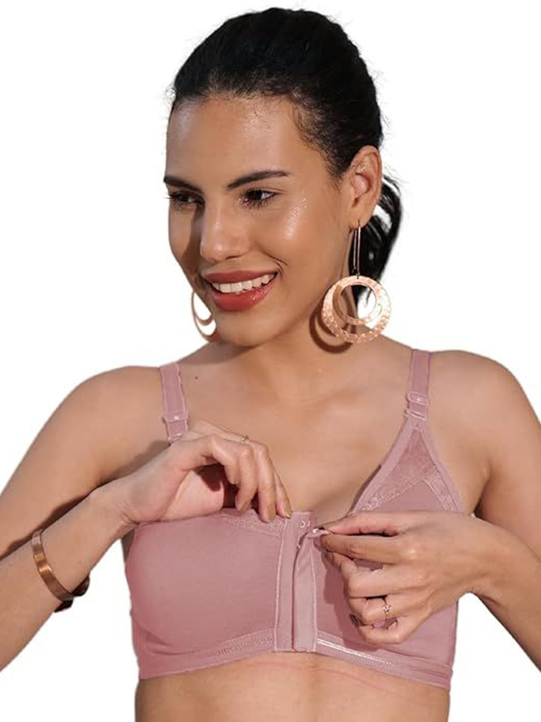 BODYSIZE Women Bridal Net Front Open Full Coverage Wire-free Cotton Everyday Bra