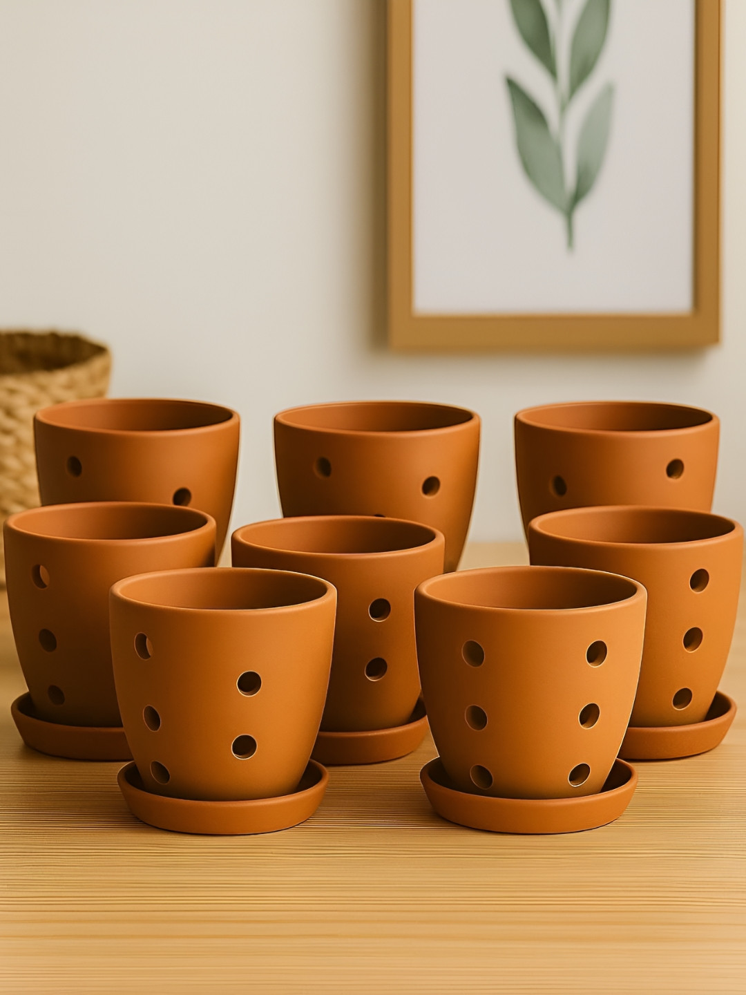 The handicraftian Hexane Orchid 8 Pieces Orange Terracotta Small Planters