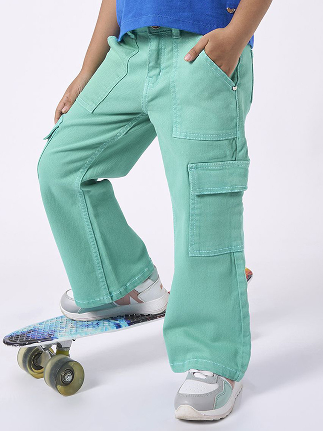 Ed-a-Mamma Girls Comfort Regular Fit Mid-Rise Cargo Styles Jeans