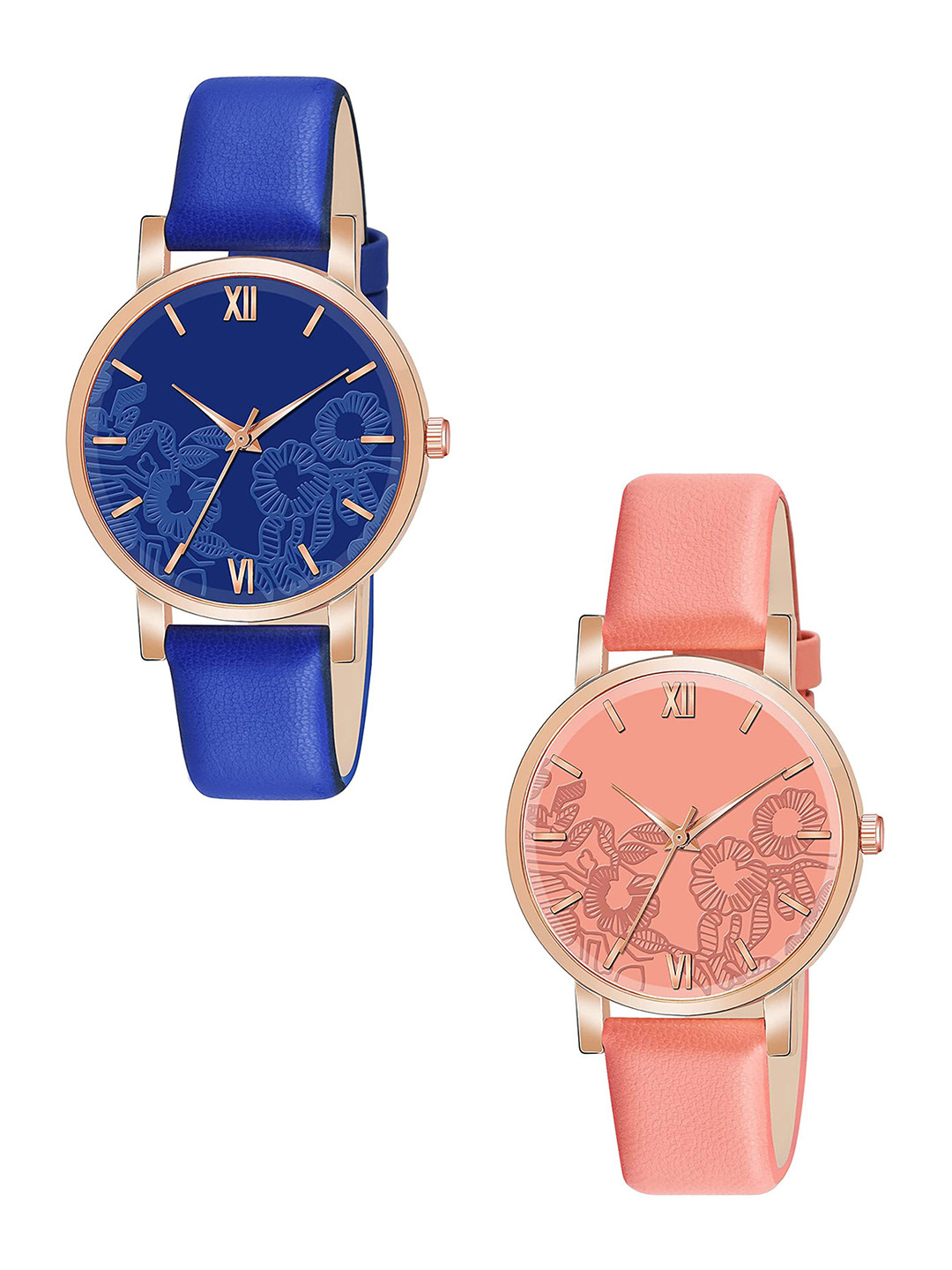 CSAMON Women Pack of 2 Patterned Dial & Straps Analogue Watch C36RG BLU ORG R1 L