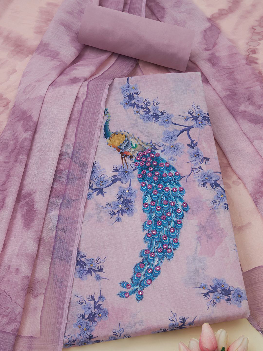 Soch Botanical Printed Linen Unstitched Dress Material