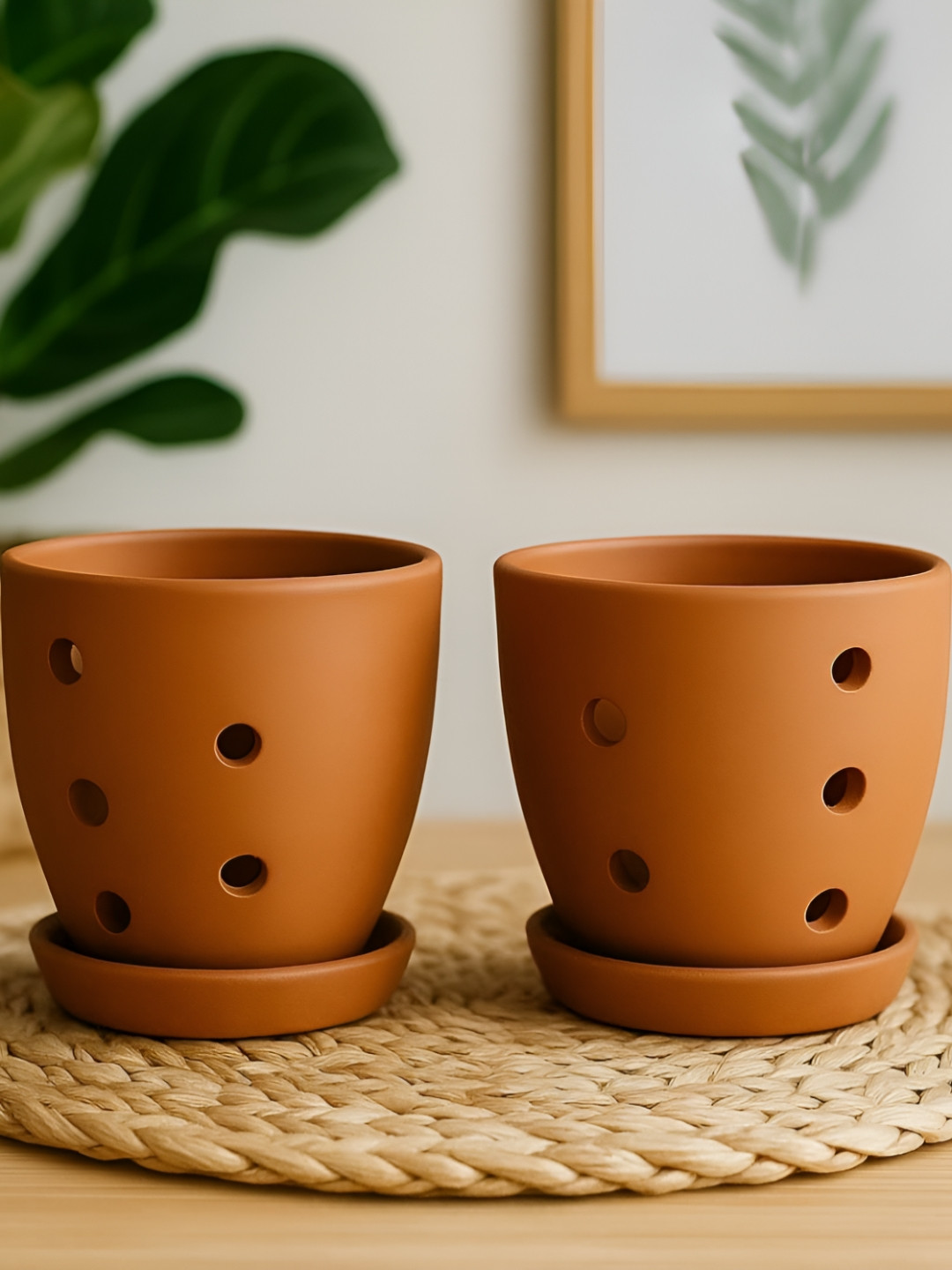 The handicraftian Hexane Orchid 2 Pieces Orange Terracotta Small Planters
