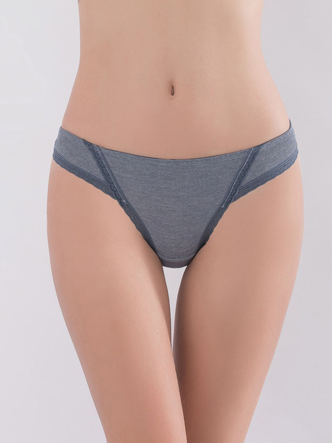 LULU & SKY Lace-Trimmed Low-Rise Basic Briefs B6222-DARK BLUE