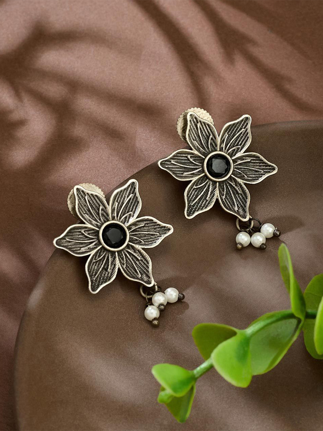 Fabindia Women Floral Brass Studs Earrings
