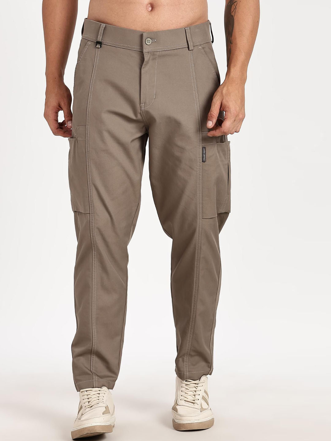 COLOR HUNT Men Smart Relaxed Fit Low-Rise Cotton Cargo Styles Trousers