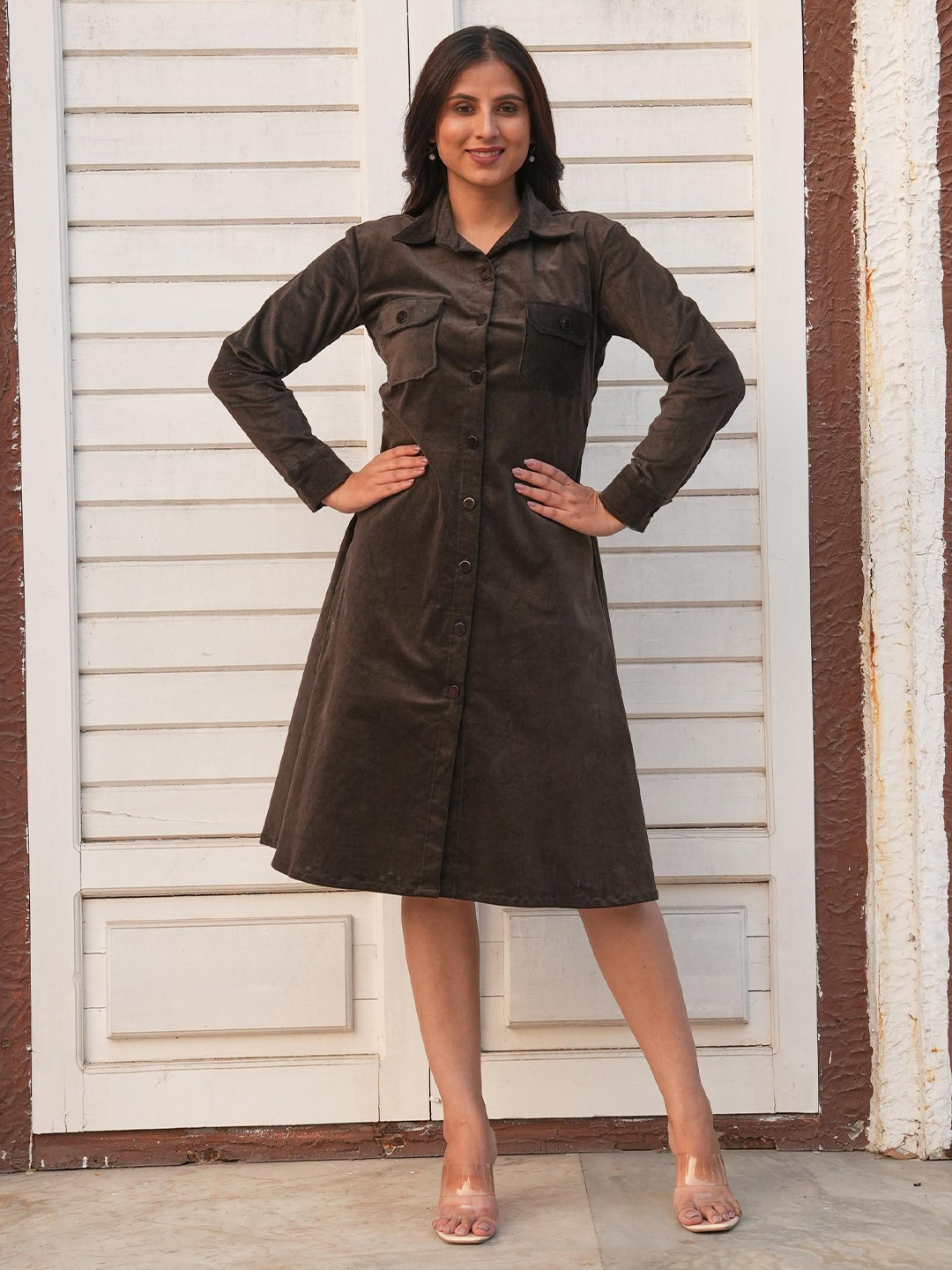 Golden Mirror Women Shirt Midi Dress